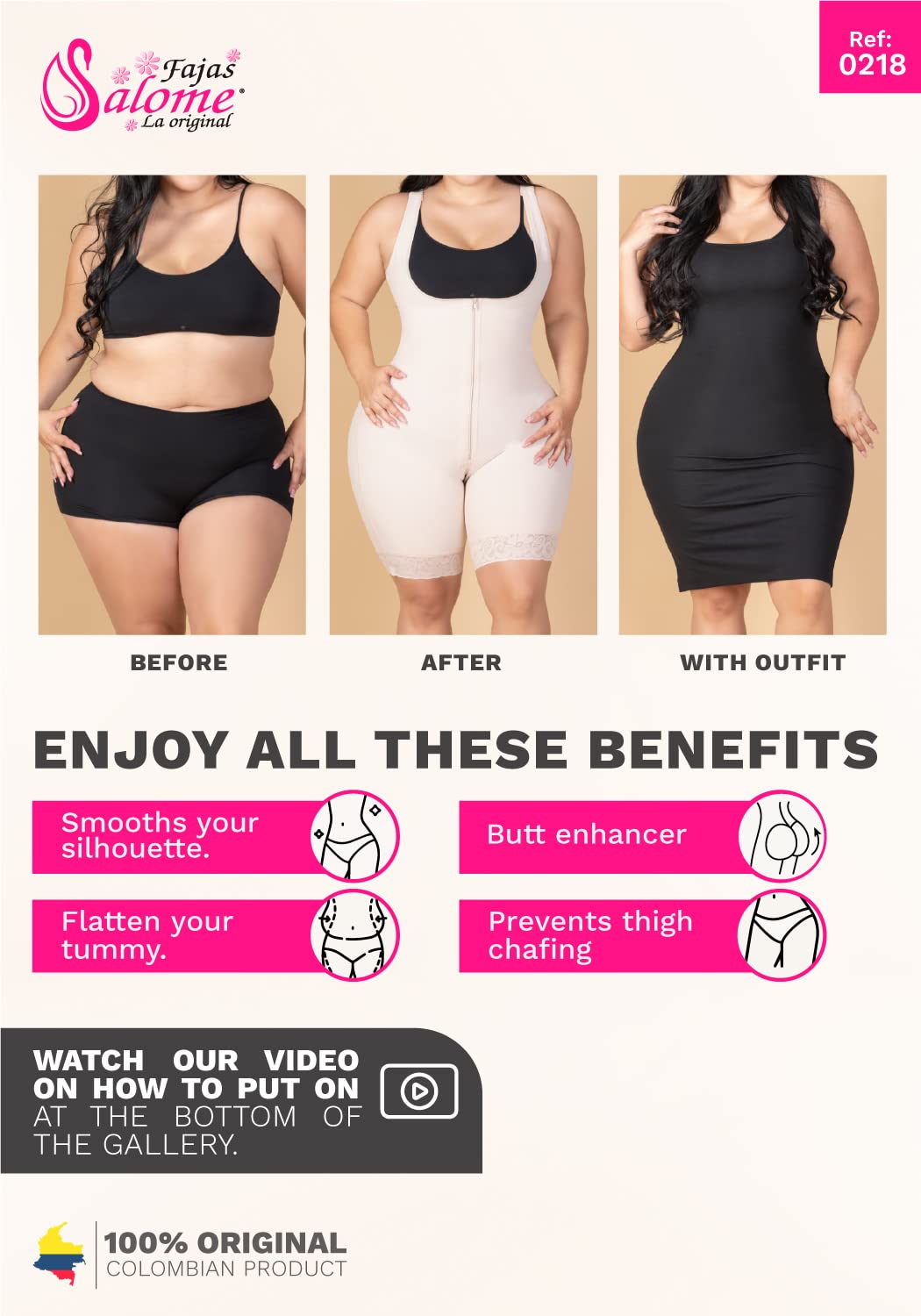 Salome 0219 Colombian Shapewear for Women - Butt Lifting Compression Shorts, BBL Shaper, High Waist Tummy Control, Black | Perfect for Postpartum Recovery, Workout & Body Shaping