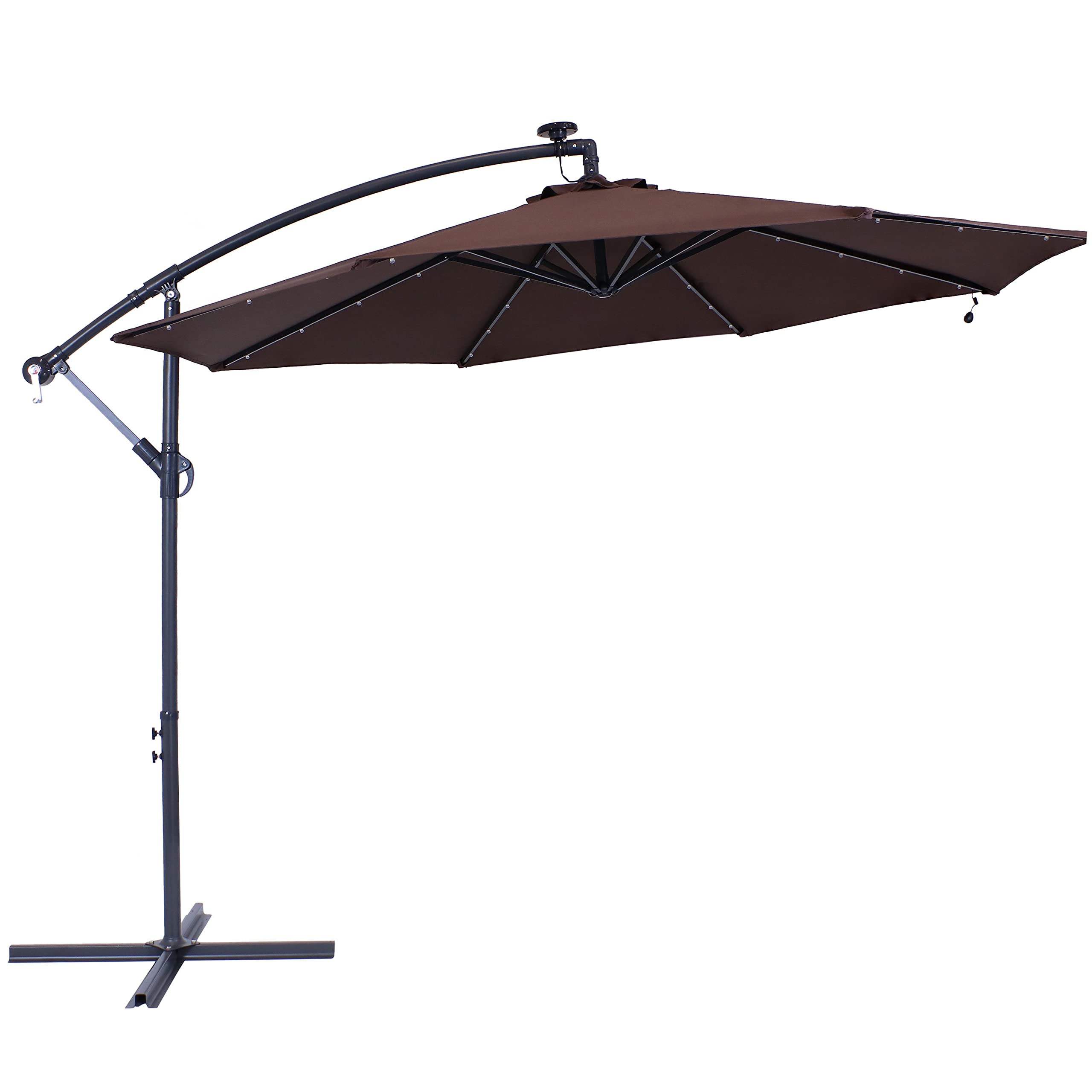 Sunnydaze 10-Foot Offset Cantilever Solar Patio Umbrella with LED Lights, Easy Crank & Sturdy Cross Base - Perfect for Poolside, Backyard, Deck, and Outdoor Dining Areas