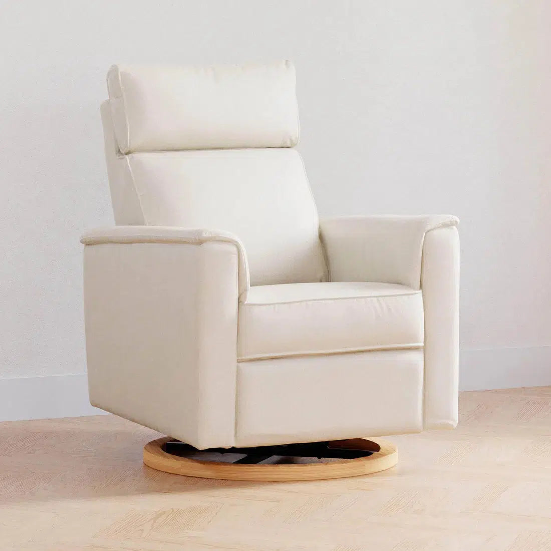 Monogram by Namesake Willa Power Recliner with Adjustable Headrest - Performance Cream Eco Weave Fabric & Wood Base - Exclusive Modern Living Room Chair for Home Theater & Relaxation