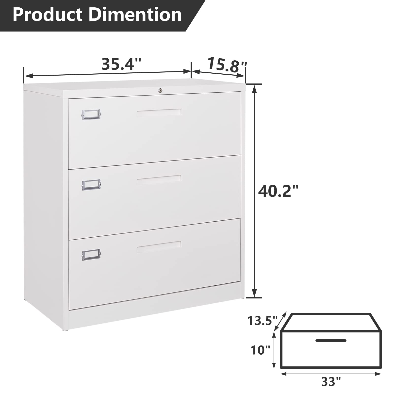 3-Drawer Locking Metal File Cabinet for Office - Legal/Letter/A4 Document Storage with Hanging Folders - White - Perfect for Home Office, Business, School & Organization Filing Needs