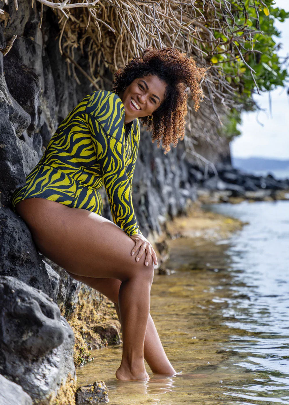 GRNSTR Women's Desert Tigress Long Sleeve Springsuit - UV Protection Swimwear for Beach, Pool & Water Sports | Boho Chic One Piece Swimsuit