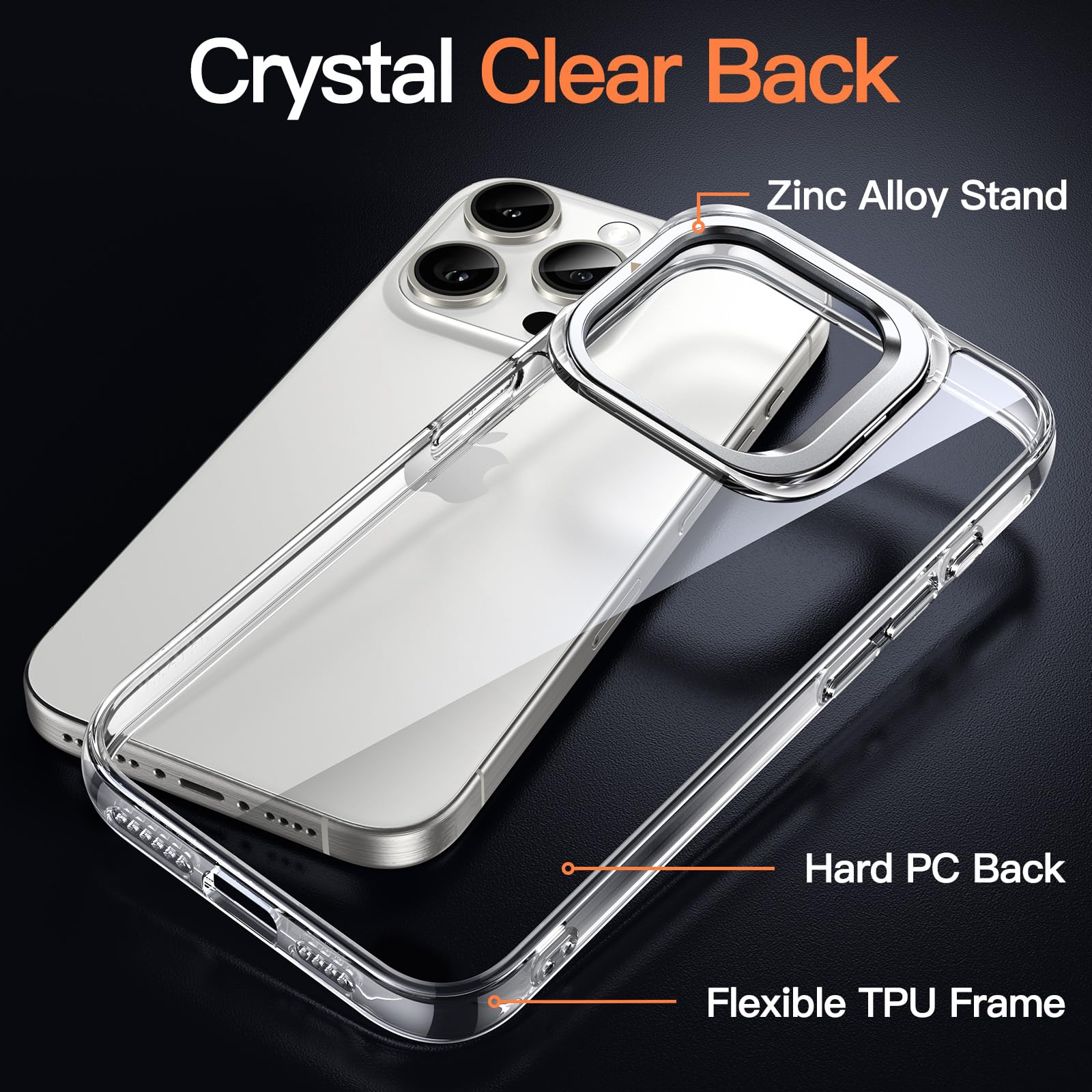 JETech iPhone 15 Pro Max Case with Kickstand - Shockproof Clear Cover for Work & Travel