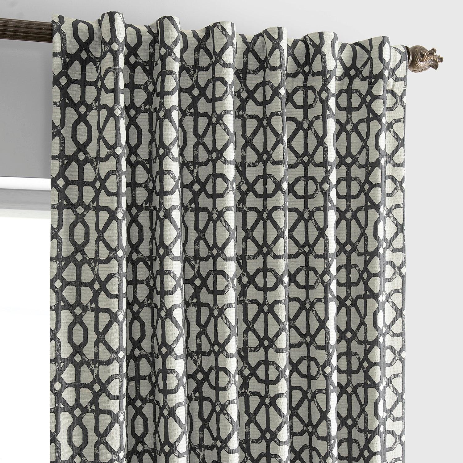 Metro Black Geometric Faux Silk Jacquard Blackout Curtains for Bedroom & Living Room - Elegant Window Treatment for Light Control and Privacy