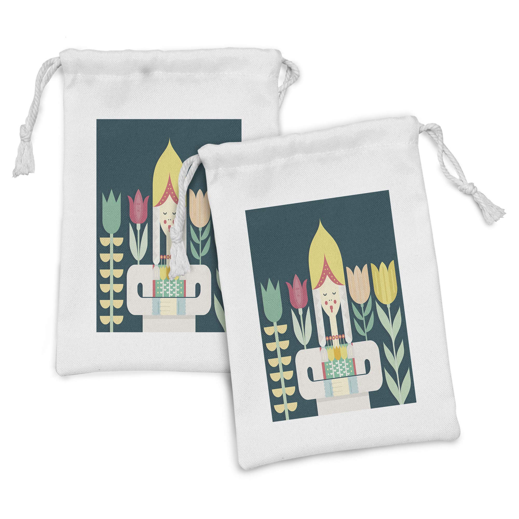 Ambesonne Amsterdam Fabric Pouch Set of 2 - Dutch Traditional Costume & Floral Design Drawstring Bags (9