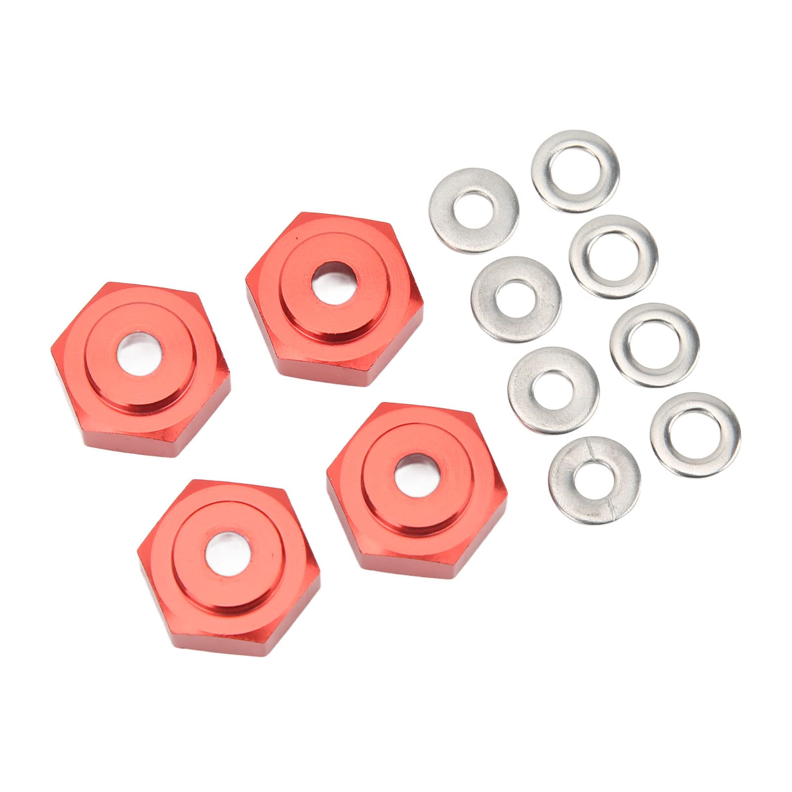 4pcs RC Hex Coupler Adapter - 12mm to 17mm Aluminum Alloy Wheel Hex for 1/10 Scale RC Cars (Red) - Perfect for Off-Road Bashing, Crawling & Drifting
