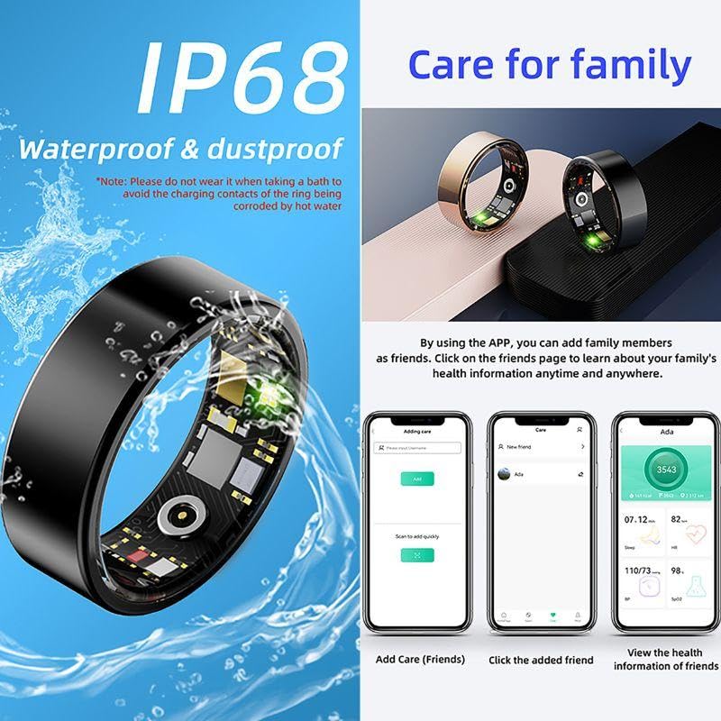 Smart Health Ring for Women & Men - Fitness Tracker with Blood Oxygen, Heart Rate, Blood Pressure & Sleep Monitoring | IP68 Waterproof | No Subscription Fee | Compatible with iPhone & Android (Silver, Size 10) | Perfect for Workouts, Sleep Tracking & Daily Health Monitoring