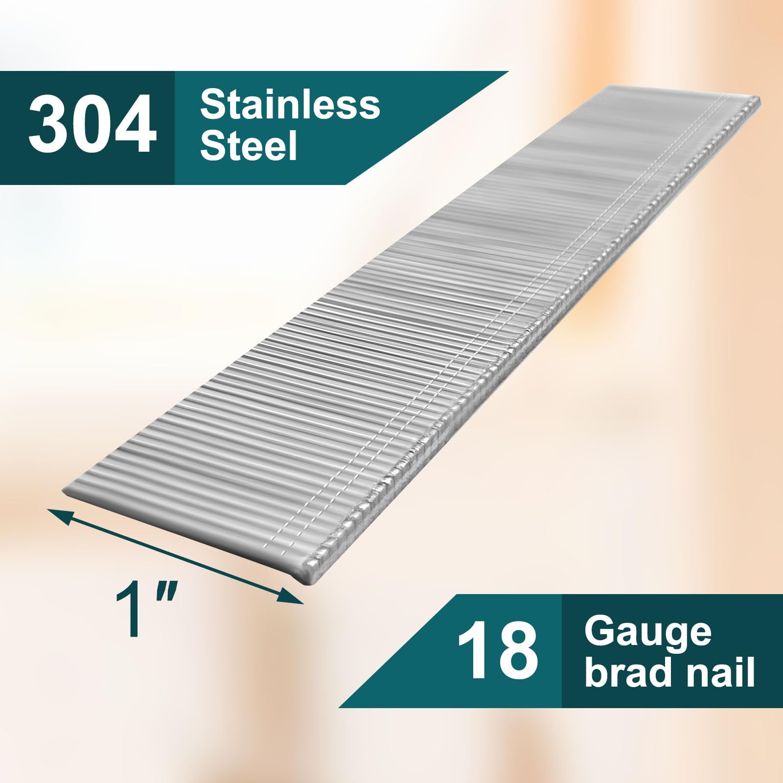 18 Gauge Brad Nails 304 Stainless Steel - 1 Inch 18GA Nail Gun Nails for Pneumatic & Electric Brad Nailers - Small Finishing Nails for Woodworking, Trim Work, Cabinetry and DIY Projects