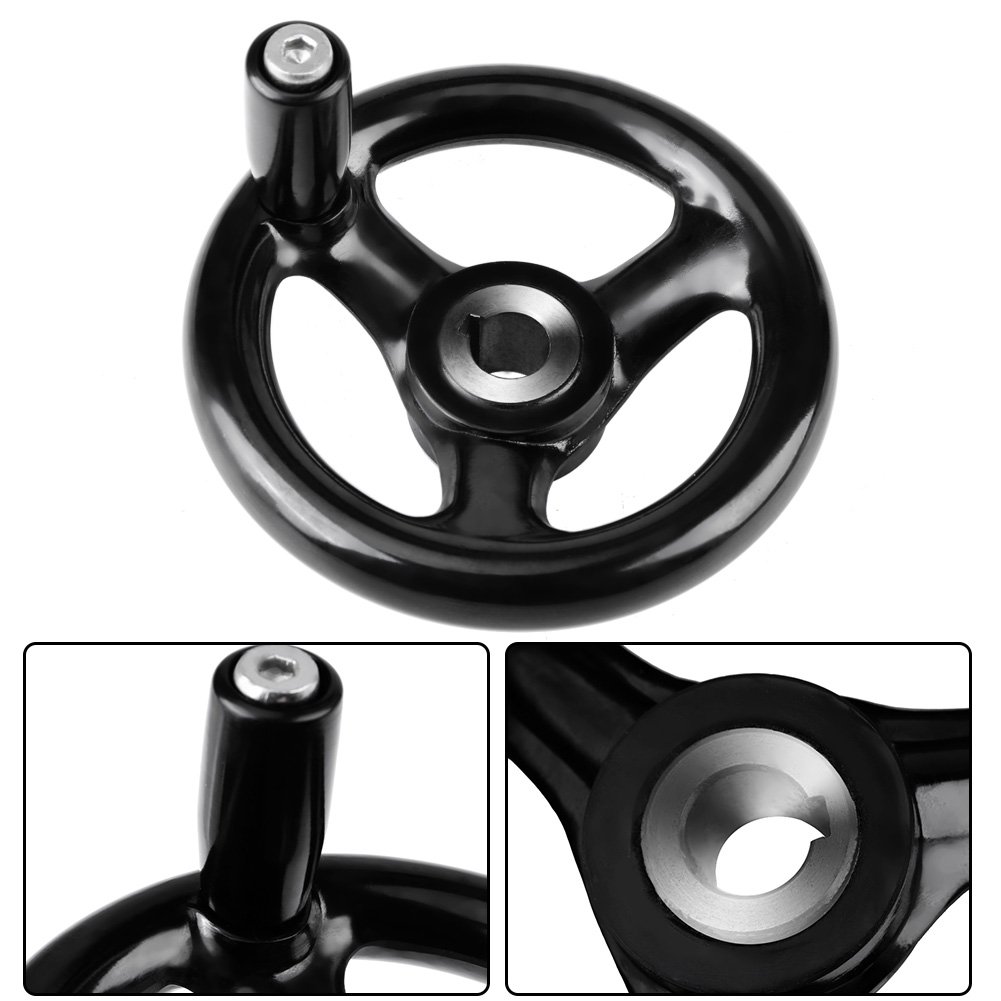 3 Spoke Hand Wheel 12x100mm Black Round Lathe & Milling Machine Replacement Part - Perfect for Precision Machining, Metalworking & DIY Projects