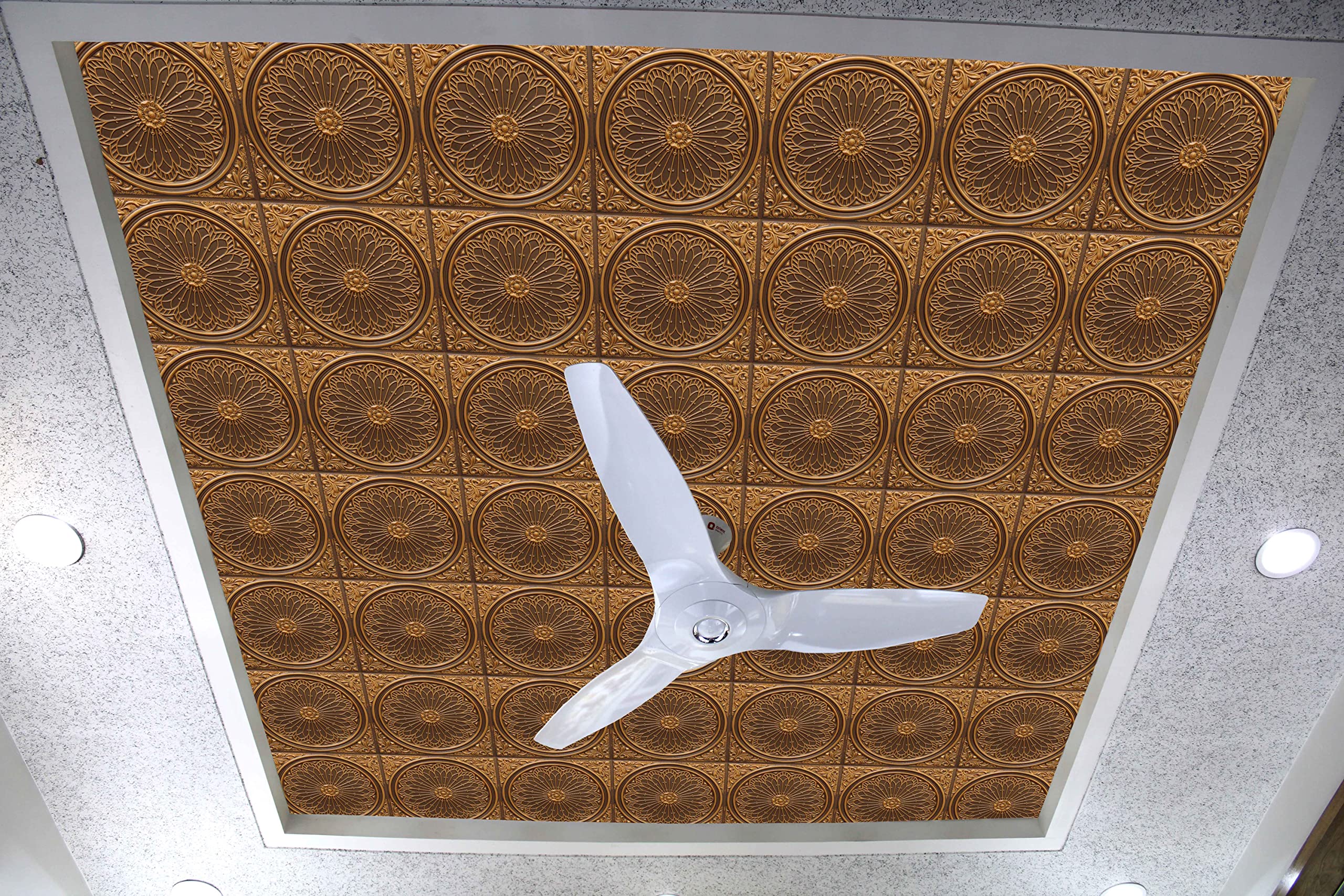 Premium PVC 3D Decorative Ceiling Panel - Rustic Floral Antique Gold Design, 2ft x 2ft (60cm x 60cm), Pack of 10 | Easy Glue Up or Lay In Installation for Home, Office & Commercial Spaces