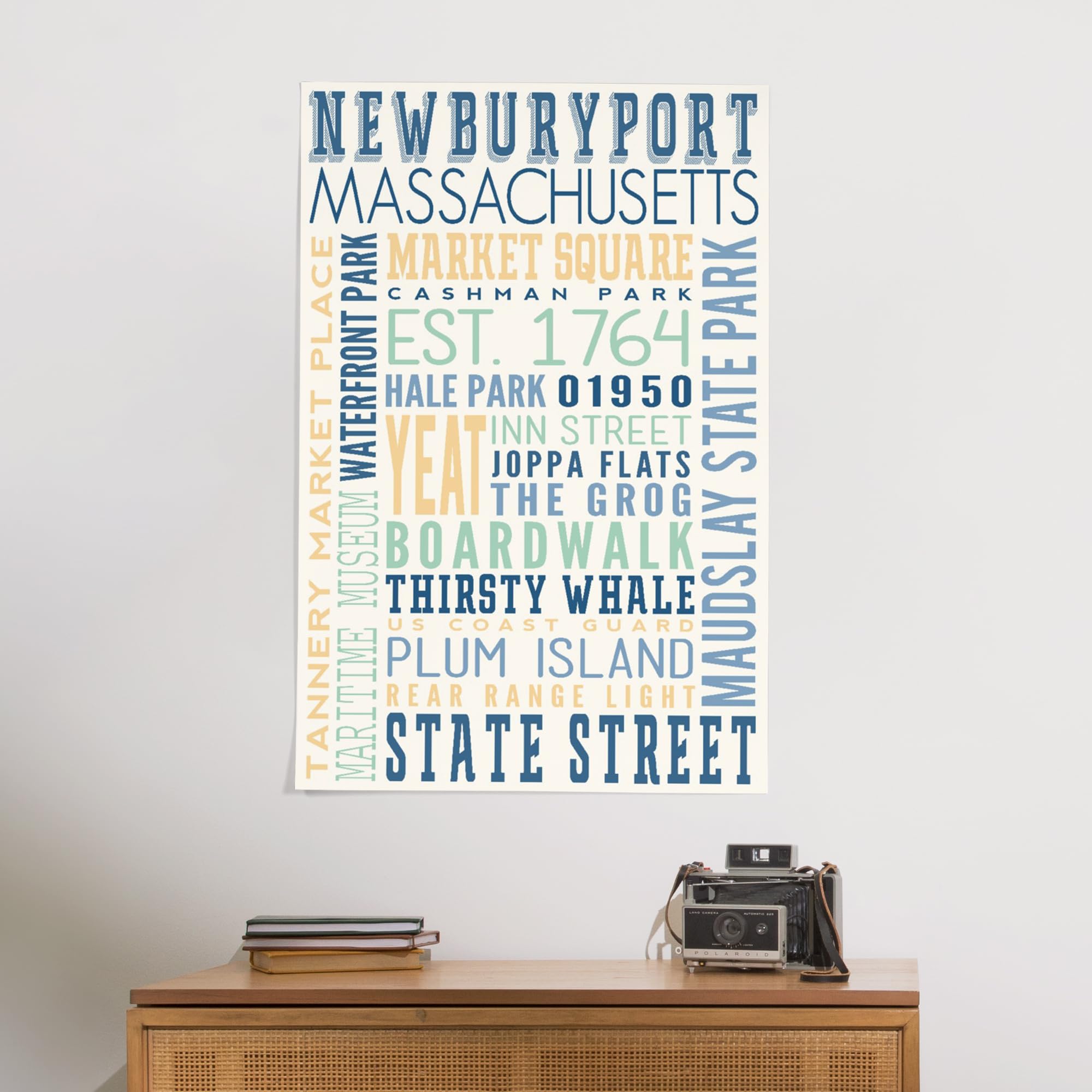 Lantern Press 24x36 Inch Giclee Art Print - Newburyport Massachusetts Typography Wall Decor - Perfect for Living Room, Bedroom & Office Decor