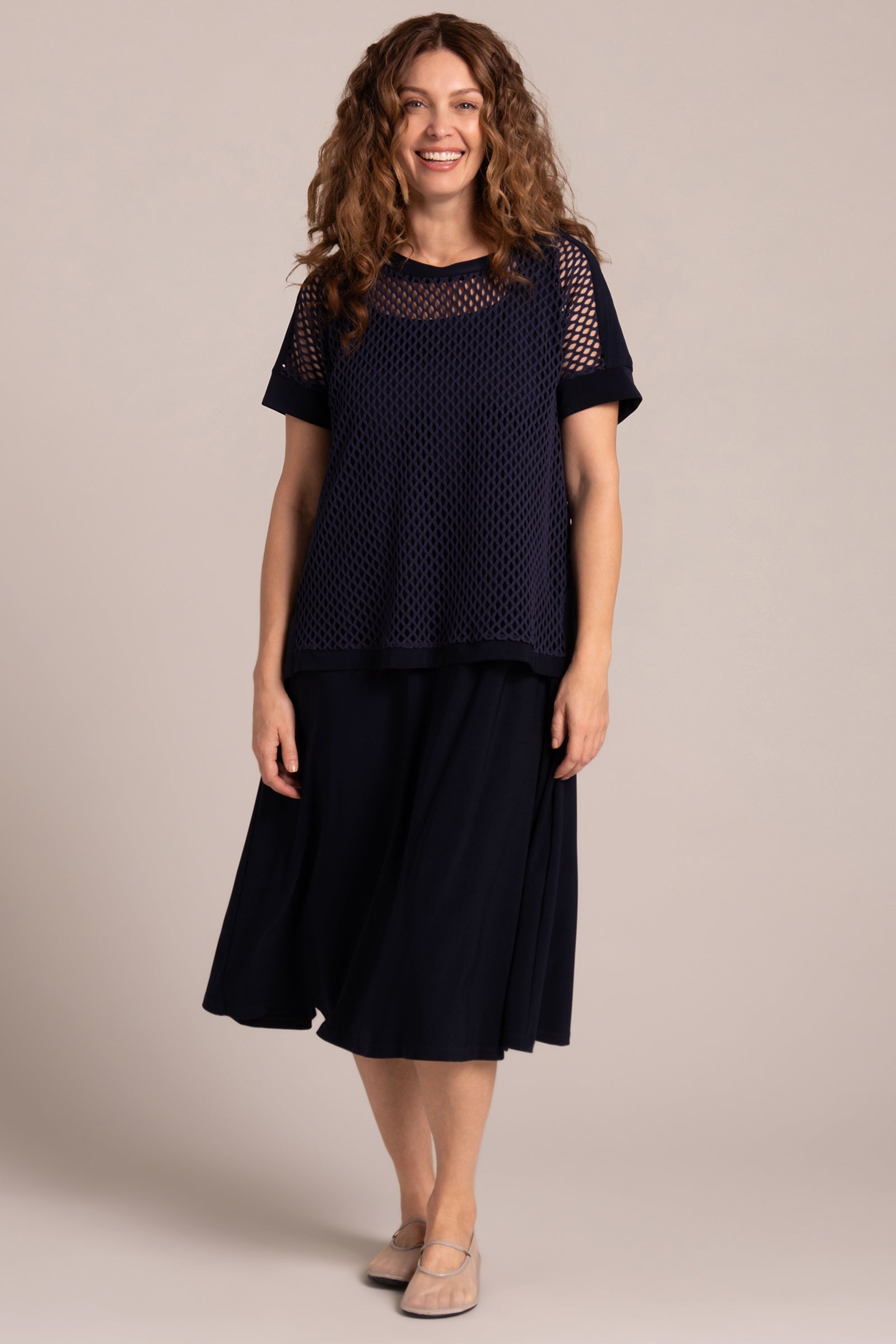 Honeycomb Boxy Top for Women - Navy Blue Loose Fit Casual Shirt | Perfect for Everyday Wear, Outings & Layering