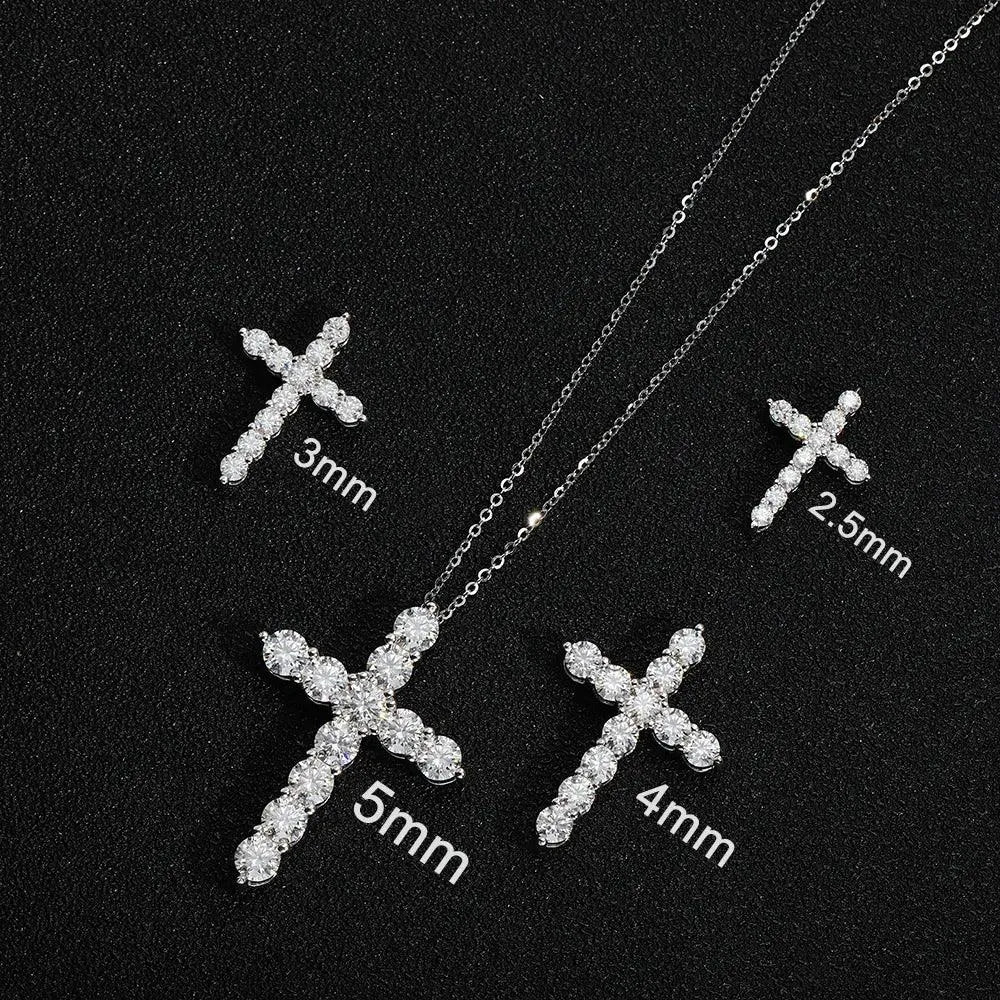 KNOBSPIN Genuine Moissanite Cross Pendant Necklace - 925 Sterling Silver Chain with 18K White Gold Plating | Elegant Women's Jewelry for Church, Weddings & Special Occasions