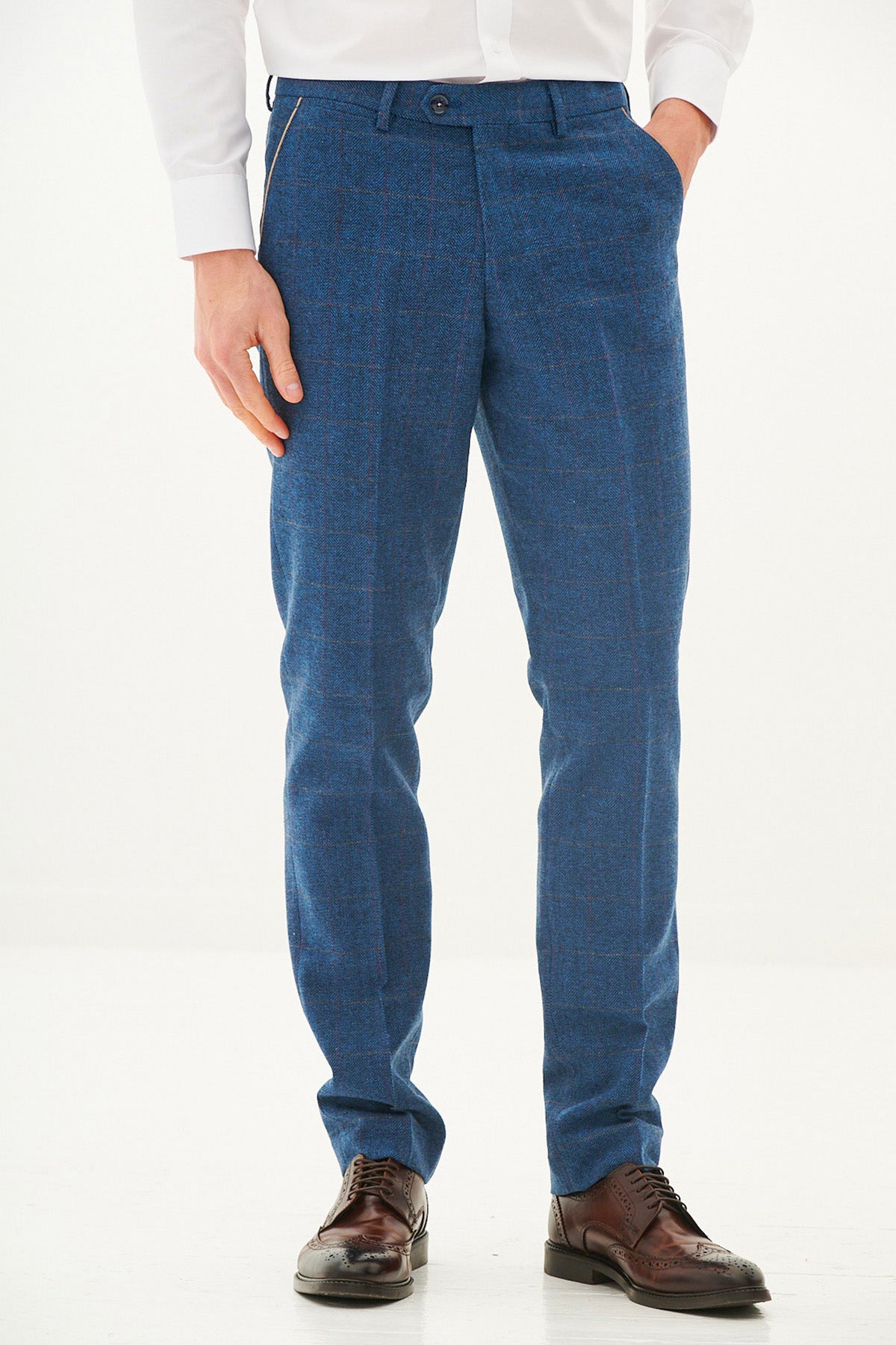 DION Blue Tweed Check Three Piece Suit for Men - Classic Formal Business Attire - Perfect for Weddings, Office Meetings & Special Occasions