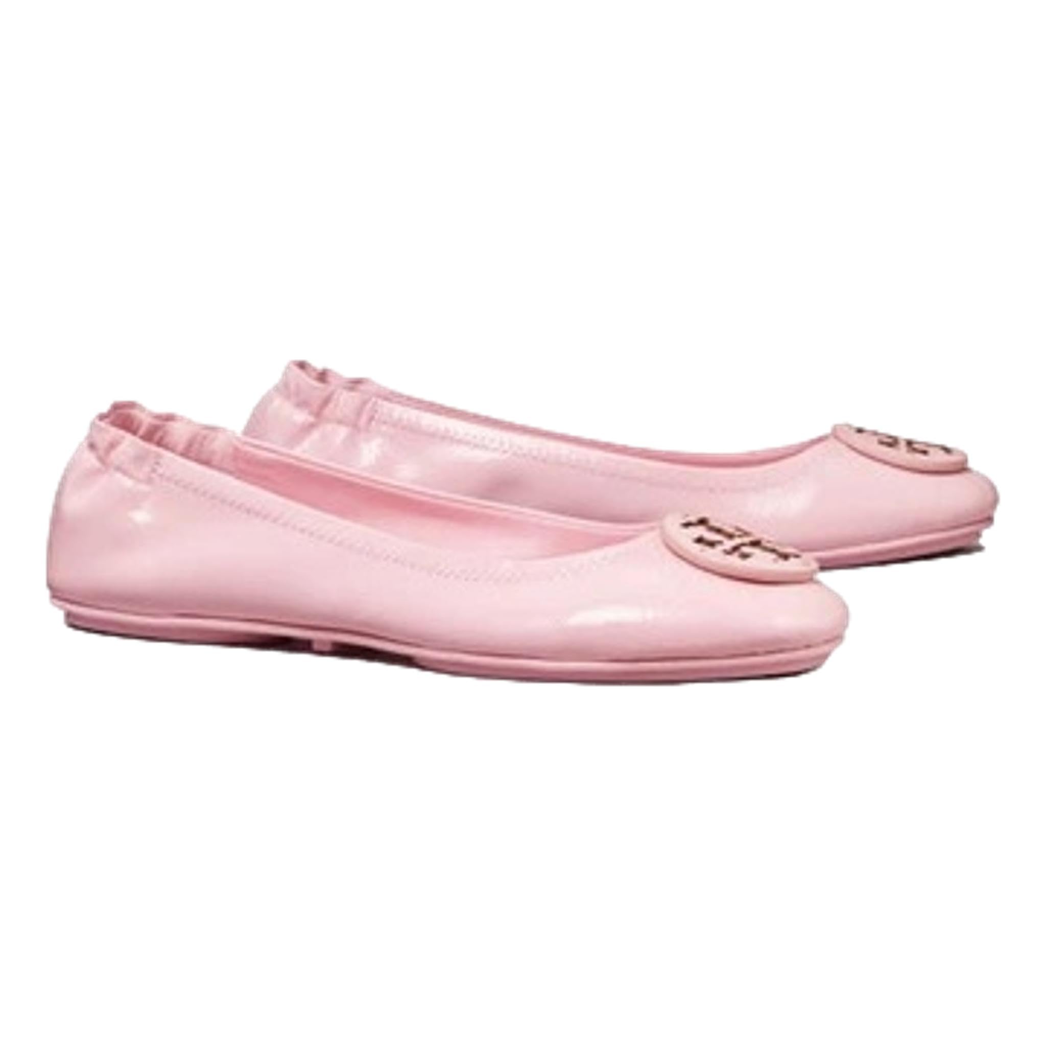 Tory Burch Minnie Travel Ballet Flats - Soft Patent Leather in Petunia Pink | Women's Size 8.5 (US) | Comfortable Logo Flat Shoes for Work, Travel & Everyday Wear