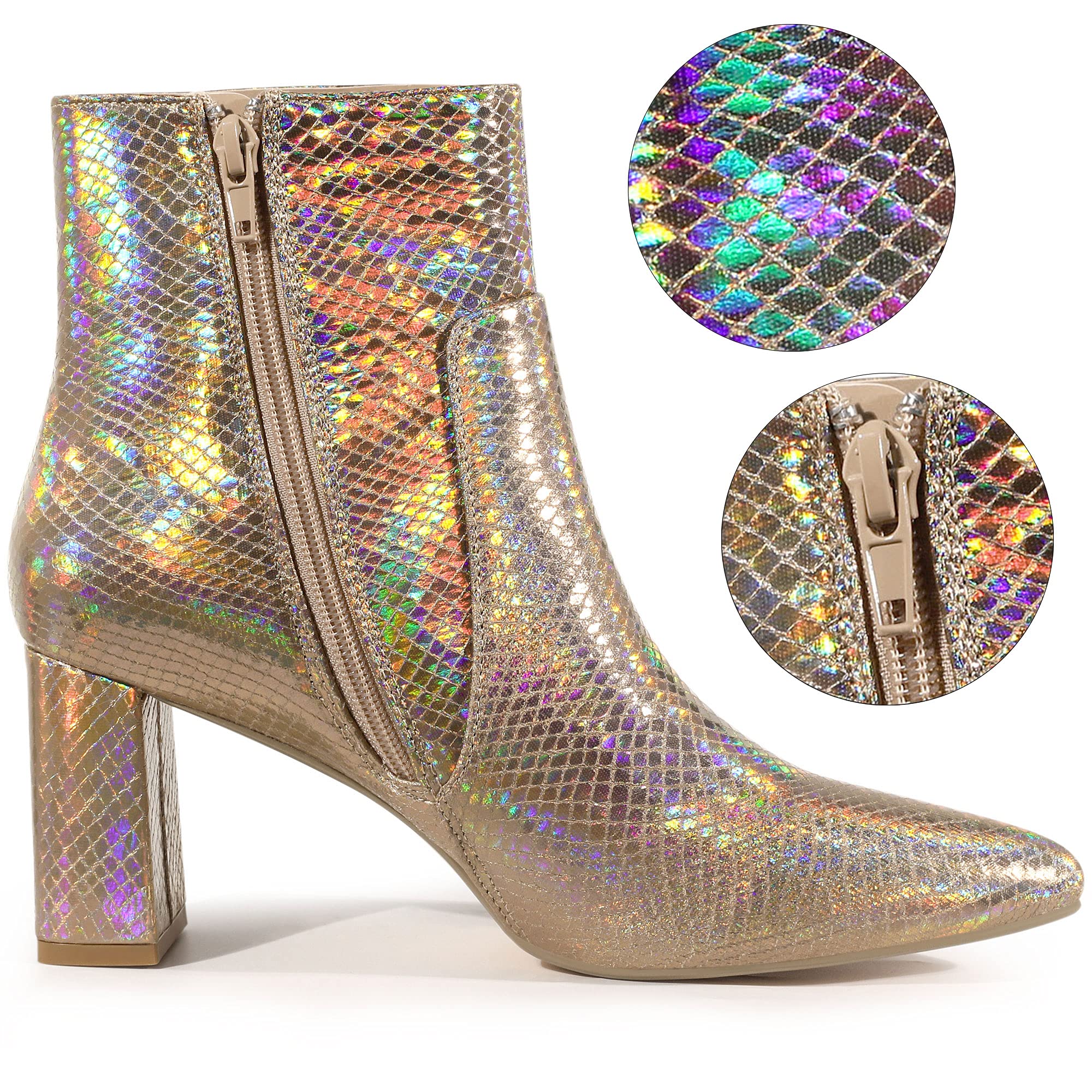 Allegra K Women's Chunky High Heel Ankle Boots - Snakeskin Print Fashion Booties for Halloween Costume & Party Outfits | Perfect for Cosplay, Night Out, and Festive Occasions