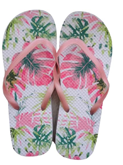 Tropical Flip Flops with Palm Leaves - Medium (7/8) - Summer Beach & Pool Essentials for Vacation, Outdoor Parties, and Tropical Getaways