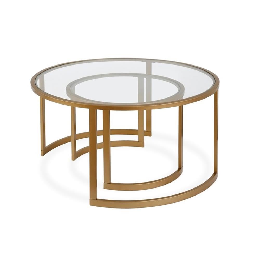 Stylish Metal Two-Tier Glass Top Brass Coffee Table for Living Room - Modern End Table with Storage Shelf for Home Decor