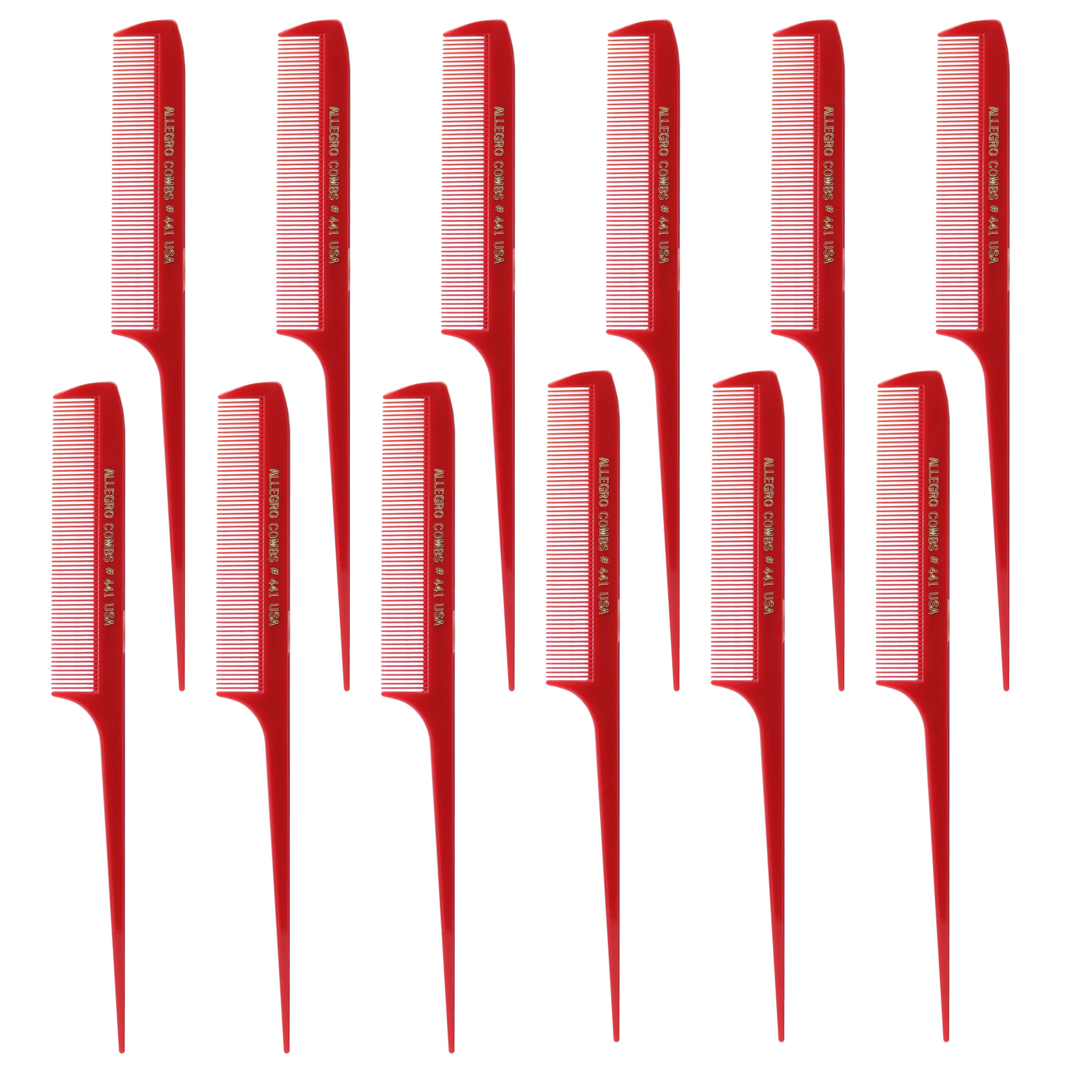 Allegro Combs 441 - 8.5 Inch Rat Tail Combs for Braiding & Hair Parting, Fine Teeth Styling Comb Set of 12 - Perfect for Salon Professionals, Hair Stylists & DIY Hairstyling at Home