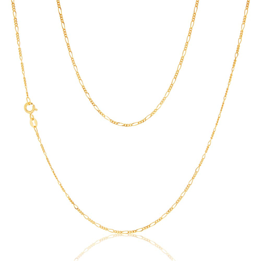 9ct Yellow Gold 40 Gauge 1:3 Figaro Chain 46cm - Elegant Jewelry for Men & Women, Perfect for Gifts, Weddings & Everyday Wear