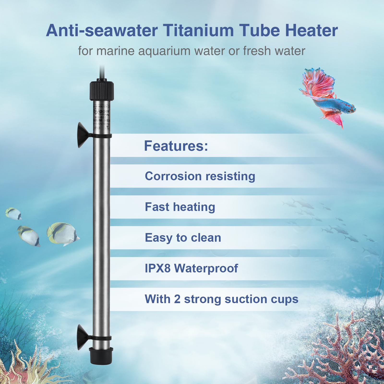 Hygger 500W Titanium Aquarium Heater for Saltwater & Freshwater Fish Tanks - Digital Submersible Heater with External IC Thermostat Controller & Thermometer - Ideal for 60-120 Gallon Aquariums - Perfect for Reef Tanks, Tropical Fish & Marine Life