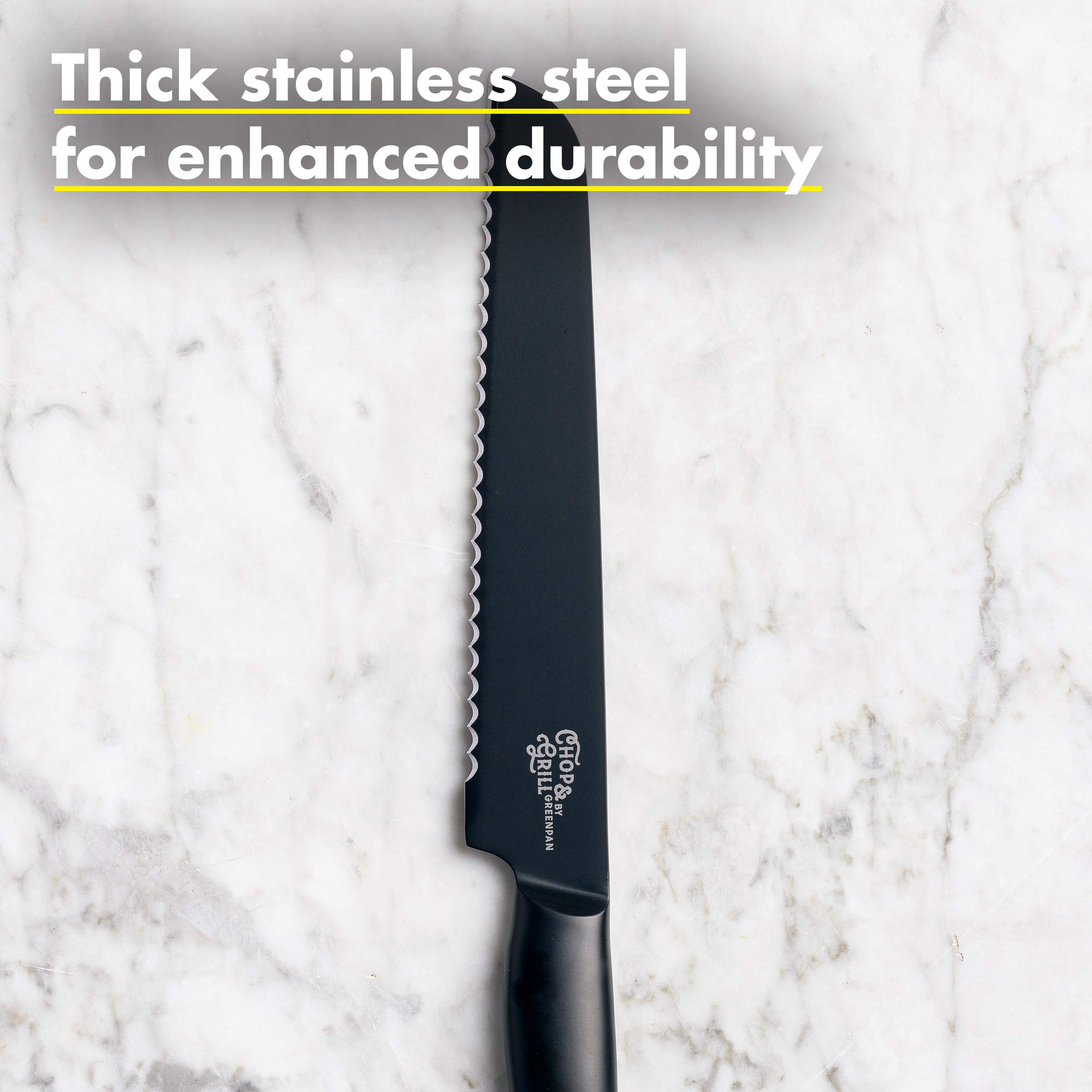 GreenPan Premium Ceramic-Coated Chop & Grill Bread Knife - Sharp Stainless Steel Blade for Slicing Bread, Meat & Vegetables - Perfect for Kitchen, BBQ & Outdoor Cooking