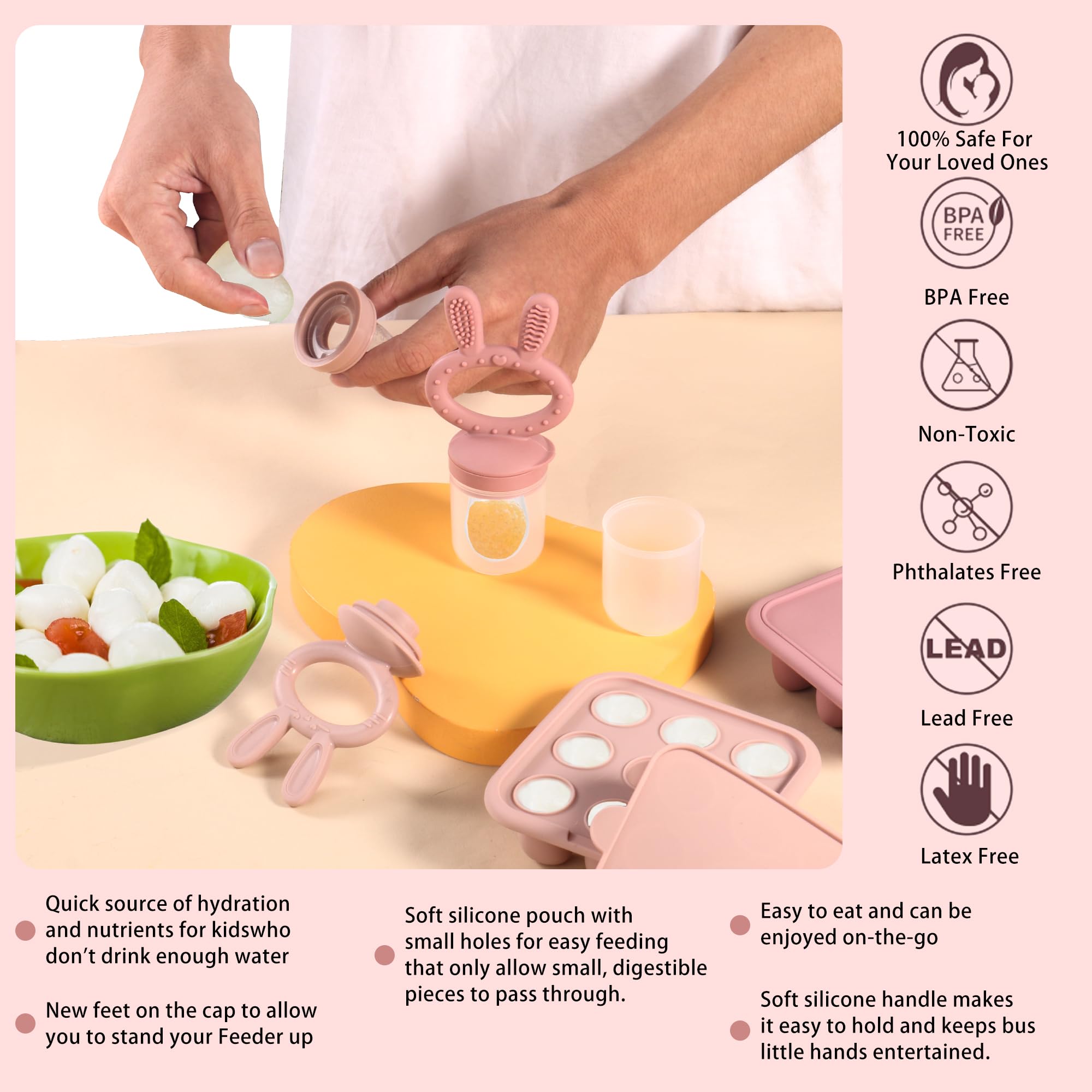 WAJIAYON 3-Pack Silicone Baby Breastmilk Popsicle Molds & Fruit Feeder - Freezer Storage Containers, Teething Pacifier & Teether for Infants (Purple) - Perfect for Homemade Baby Food & Soothing Sore Gums