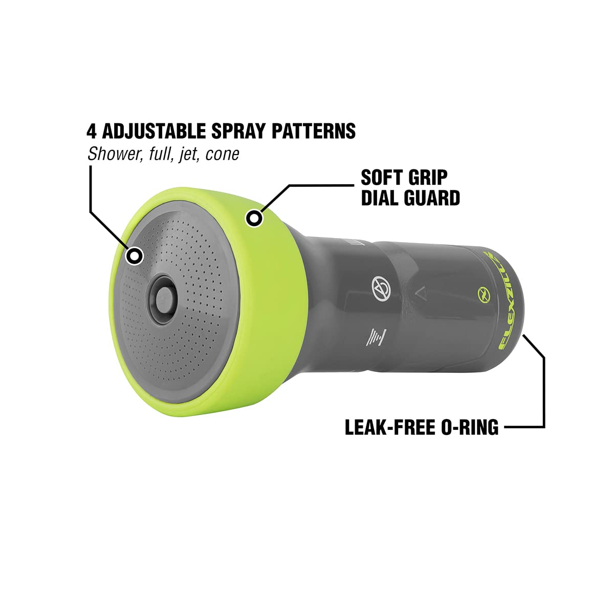 Flexzilla Garden Hose Nozzle - 4-Pattern Twist Action Sprayer, Heavy Duty Metal Construction, Ergonomic Grip (Model NFZG63, ZillaGreen™) - Perfect for Watering Plants, Washing Cars & Outdoor Cleaning
