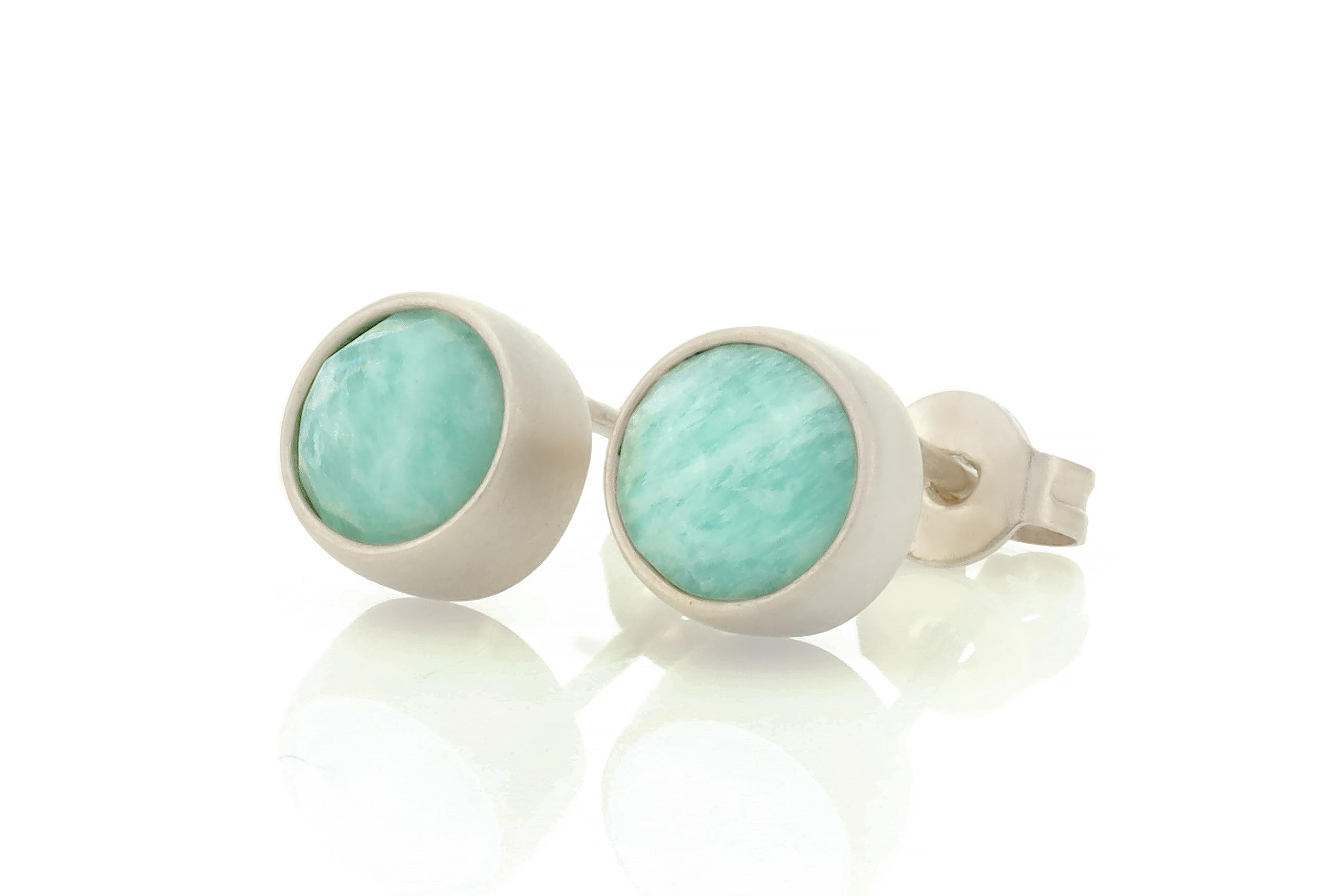 925 Sterling Silver Amazonite Earrings - Palladium Plated Gemstone Stud Earrings with Bezel Setting | Minimalist Sky Blue Bridesmaid Jewelry | High Energy AA Quality Indian Stone | Perfect for Weddings, Gifts & Everyday Elegance