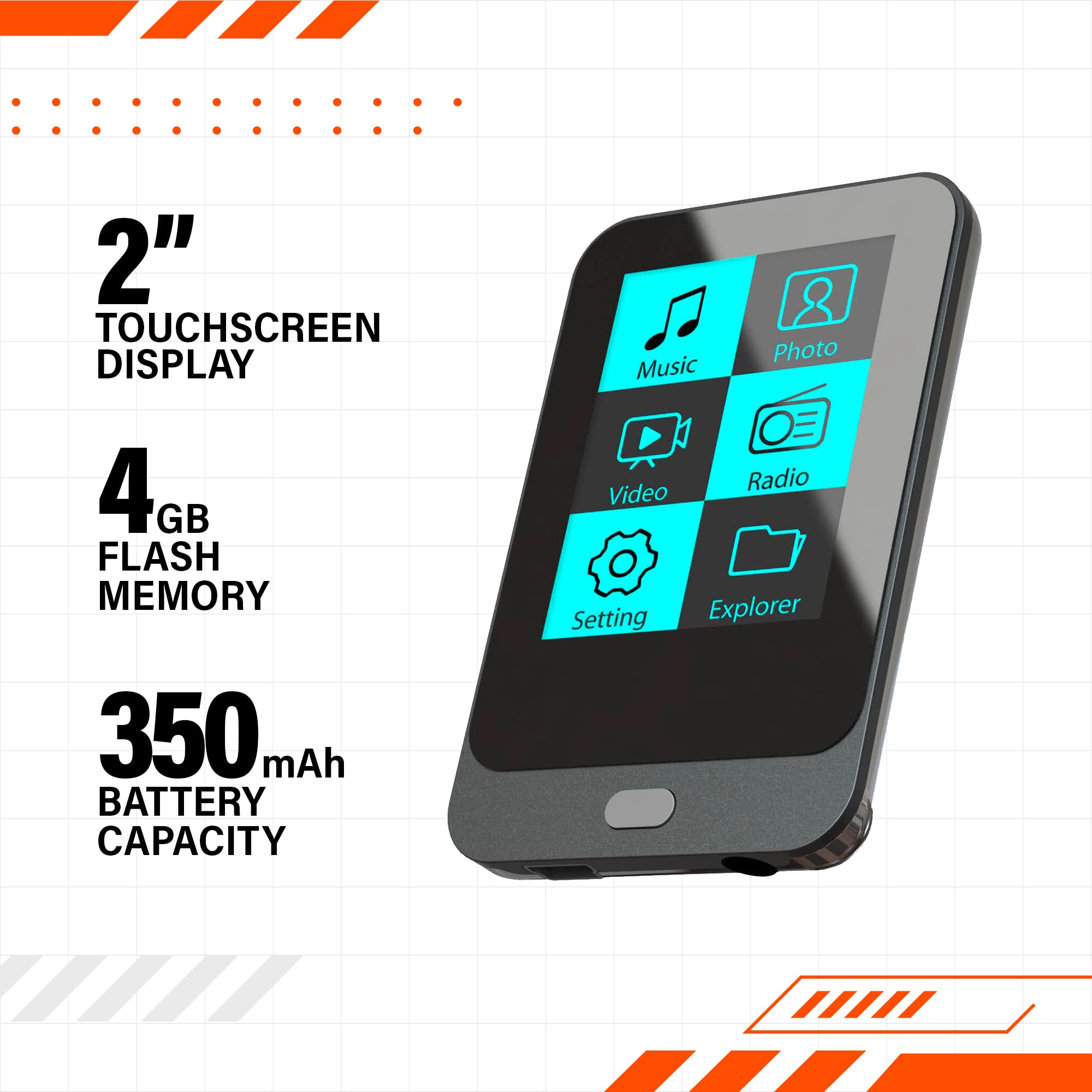 Coby MP823-4GBLK 4GB Portable MP3 Player with 2-Inch Screen, FM Radio, and 8GB Expandable Memory - Black | Perfect for Running, Gym Workouts, and Travel Entertainment