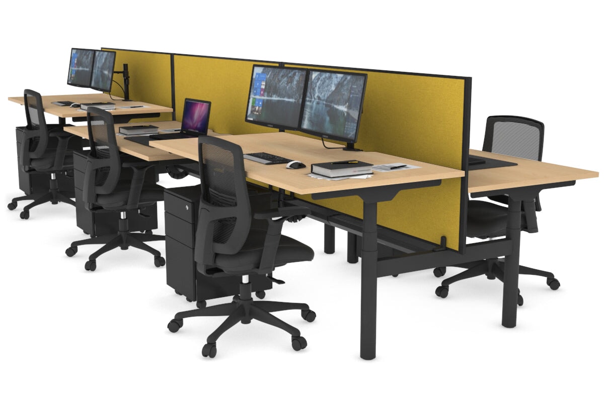 Flexi Premium Height Adjustable 6-Person H Bench Workstation - Black Frame [1600L x 800W with Cable Management] - Ideal for Office, Coworking Spaces & Home Offices