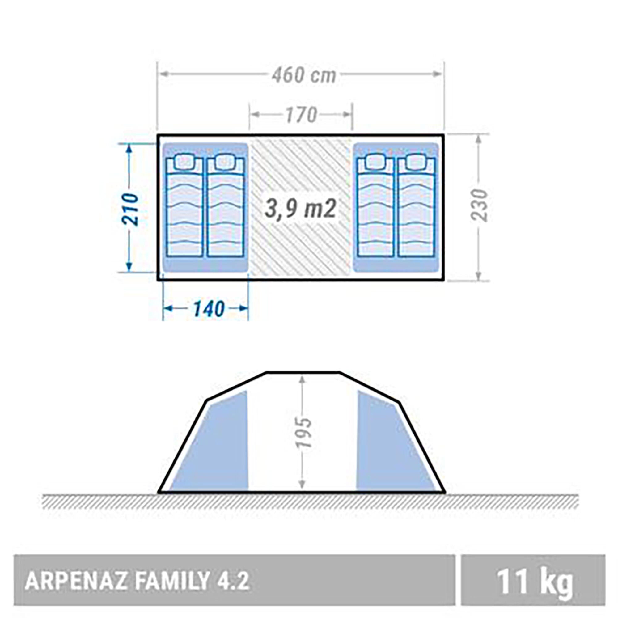 Quechua 4 Person 2 Room Family Camping Tent - Waterproof Lightweight for Outdoor Adventures, Hiking & Backpacking - Factory Seconds