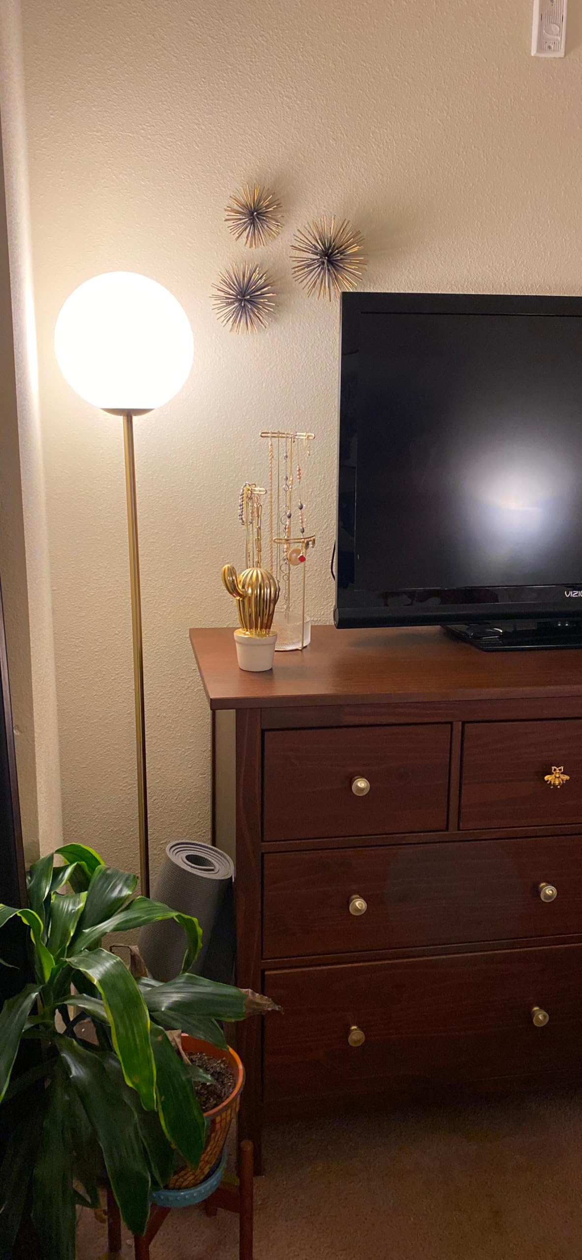 Brightech Luna LED Floor Lamp - Modern Mid Century Standing Lamp with Frosted Glass Globe for Living Room, Bedroom & Office - Gold Brass Finish - Perfect for Reading, Working & Home Décor