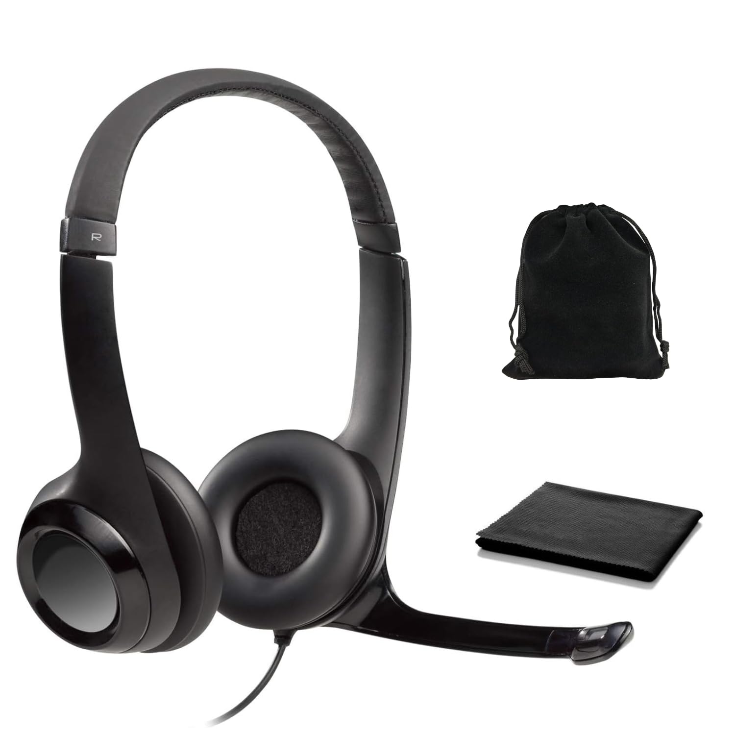 Logitech H390 USB Wired Headset with Noise Cancelling Microphone for PC & Laptop - Stereo Sound, In-Line Volume Control, Comfortable Ear Cushions (Black, Bulk Packaging) - Perfect for Office Work, Online Meetings & Gaming