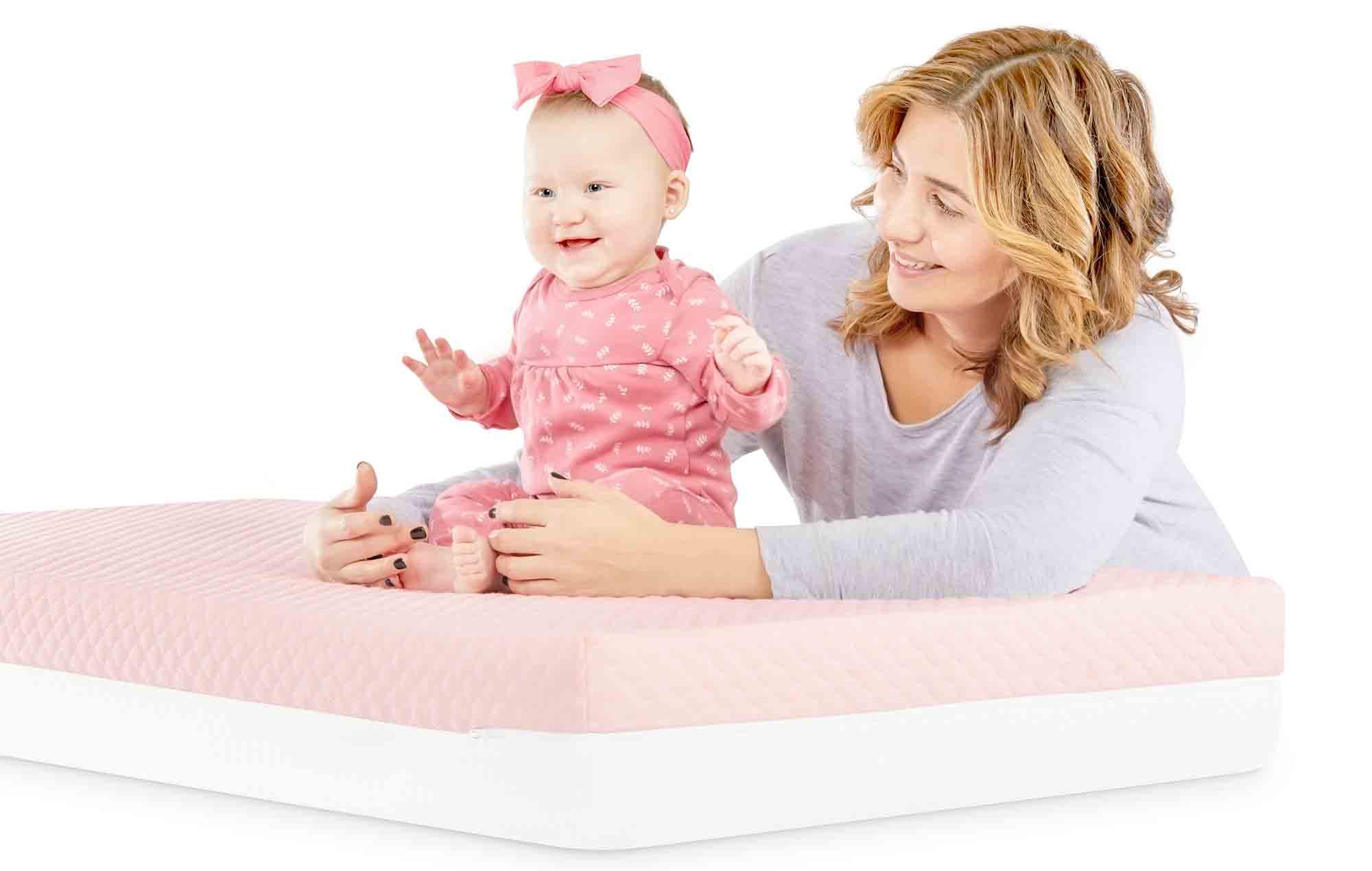 Dream On Me 2-in-1 Convertible Crib Mattress for Infants & Toddlers | GREENGUARD Gold & JPMA Certified | Copper-Infused Hypoallergenic Layer | Removable Washable Cover | Pure Zen White & Pink | Perfect for Nursery, Daycare & Travel