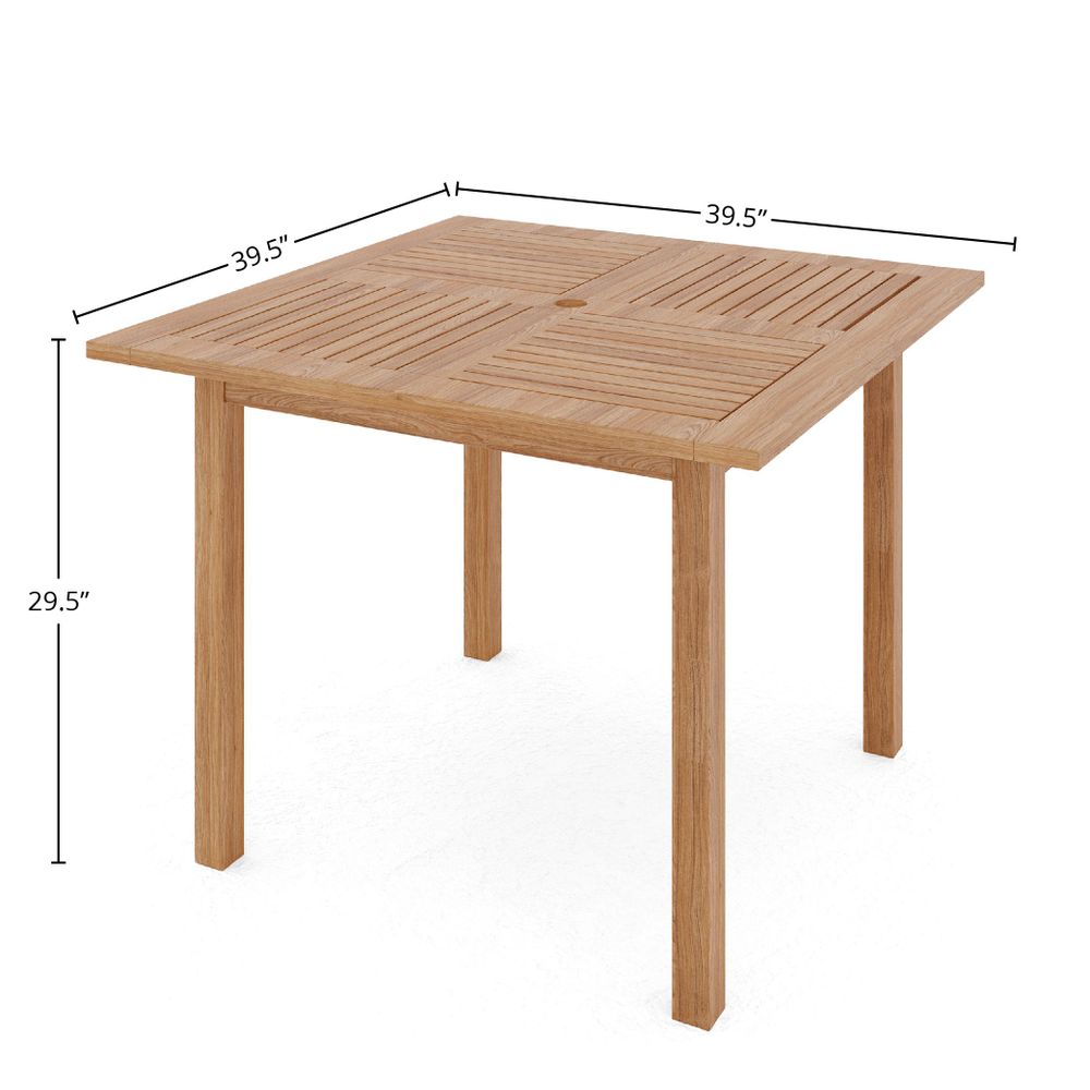 Teak Outdoor Dining Table with Umbrella Hole - Mathieu Square Design for Patio, Garden, and Backyard Entertaining