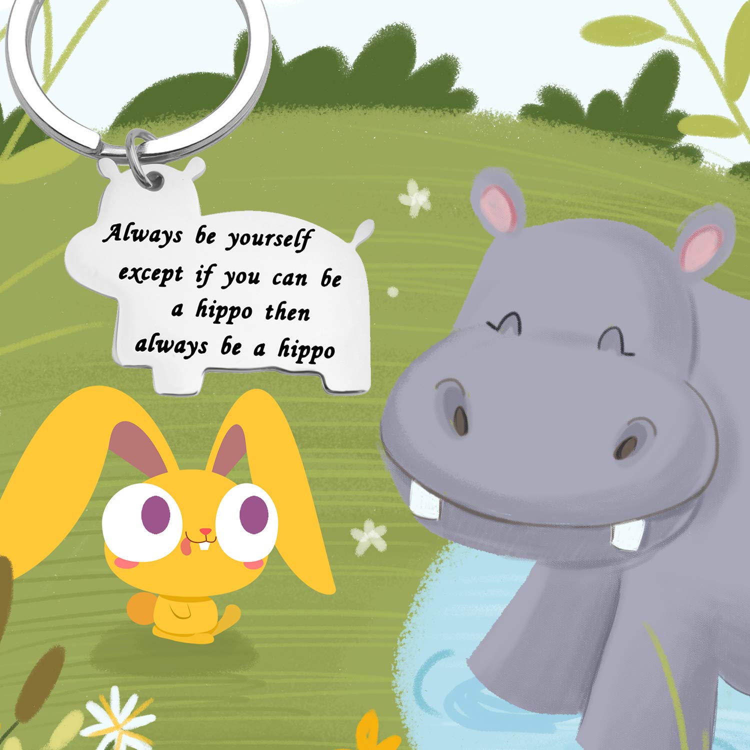 Unique Hippo Keychain - Inspirational Gift for Son, Encouragement Jewelry with 'Always Be Yourself' Message - Perfect for Graduation, Birthday & Daily Motivation