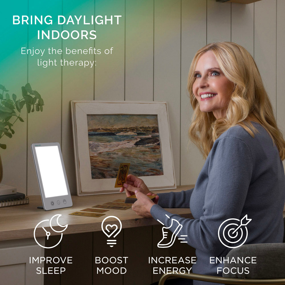 HappyLight® Touch Plus Light Therapy Lamp - 10,000 Lux Brightness for Seasonal Affective Disorder (SAD), Energy Boost & Mood Enhancement - Perfect for Home, Office, or Travel Use