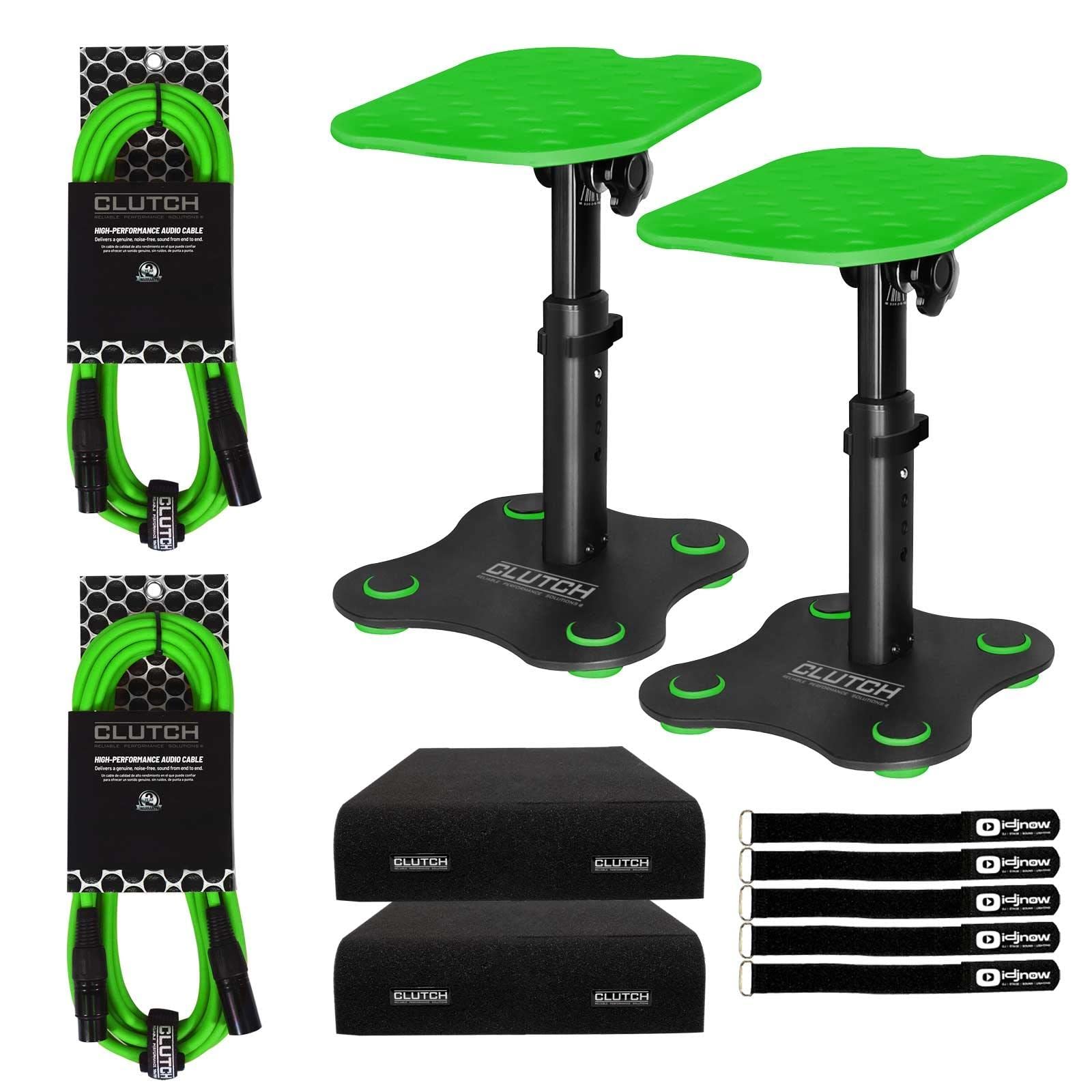 Adjustable Studio Monitor Speaker Stands for Desktop - Pair of Green Height-Adjustable Clutch Pack - Perfect for Home Studios, Gaming Setups & Music Production