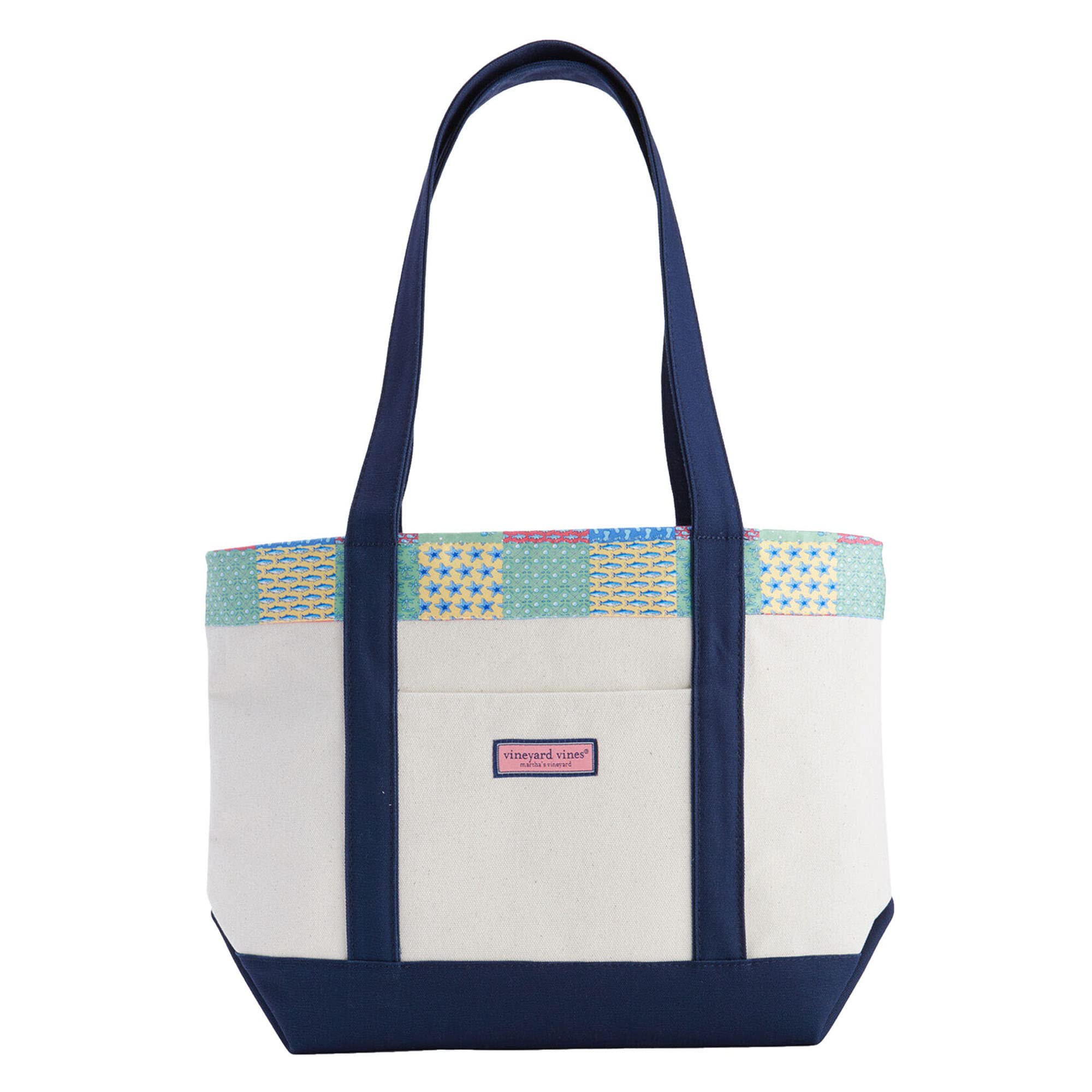 Vineyard Vines Patchwork Classic Tote Bag for Women - Stylish Canvas Beach Bag with Adjustable Straps - Perfect for Shopping, Travel & Daily Use
