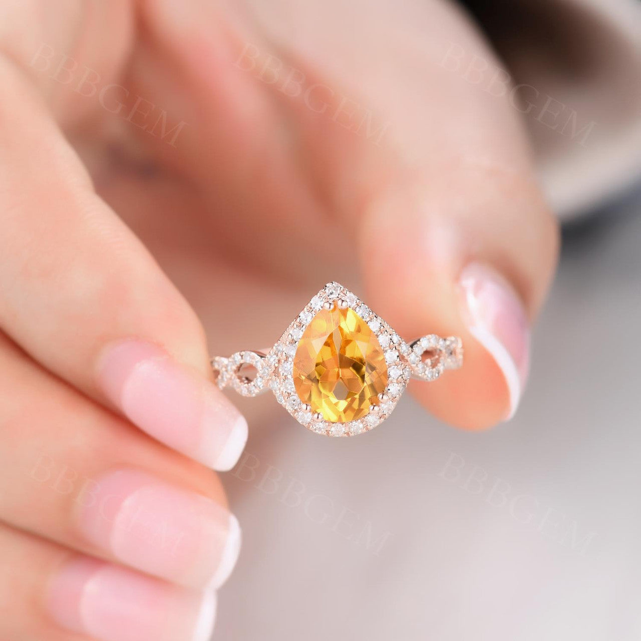 14K White Gold Yellow Citrine Engagement Ring - Handmade Pear Cut Halo Diamond Ring, 6x9mm November Birthstone Promise Ring for Women | Perfect for Proposals, Anniversaries & Special Occasions