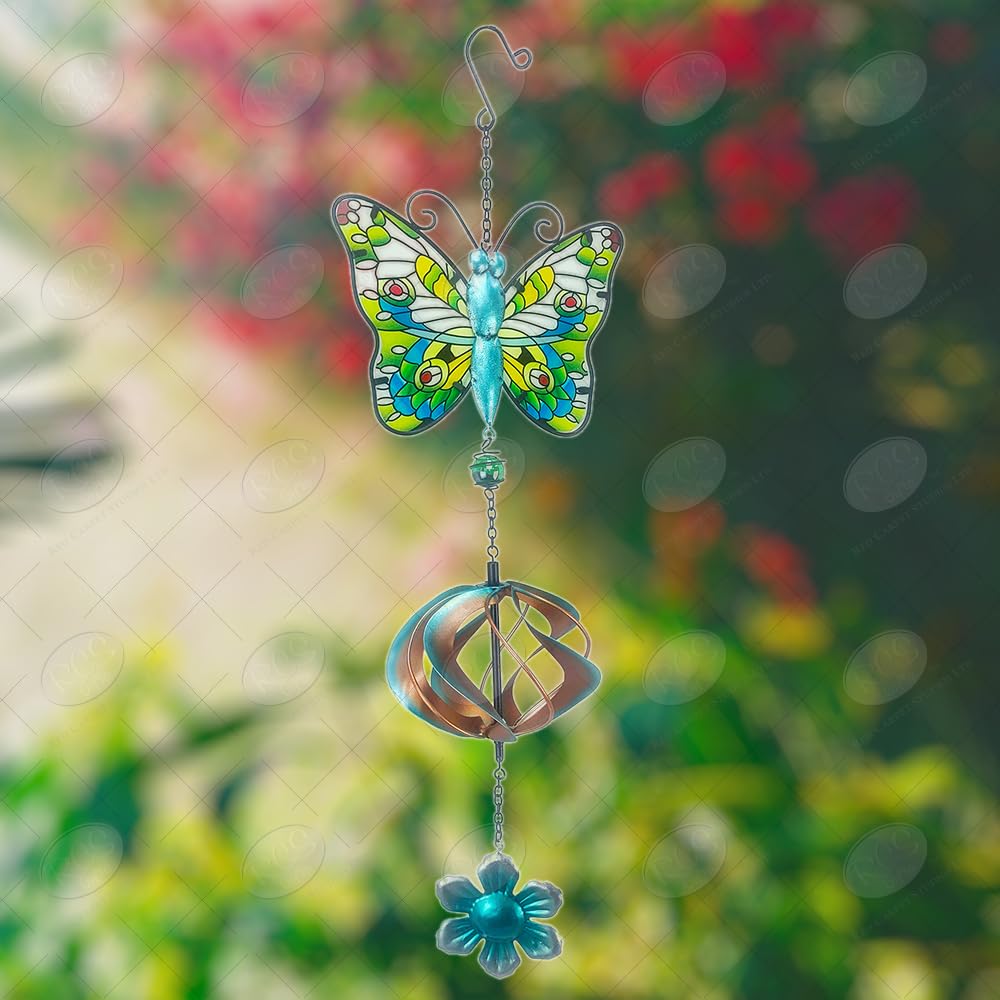 Red Carpet Studios 24-Inch Bronze & Blue Butterfly Cosmix Spinner - Elegant Home & Office Decor for Stress Relief & Focus Enhancement