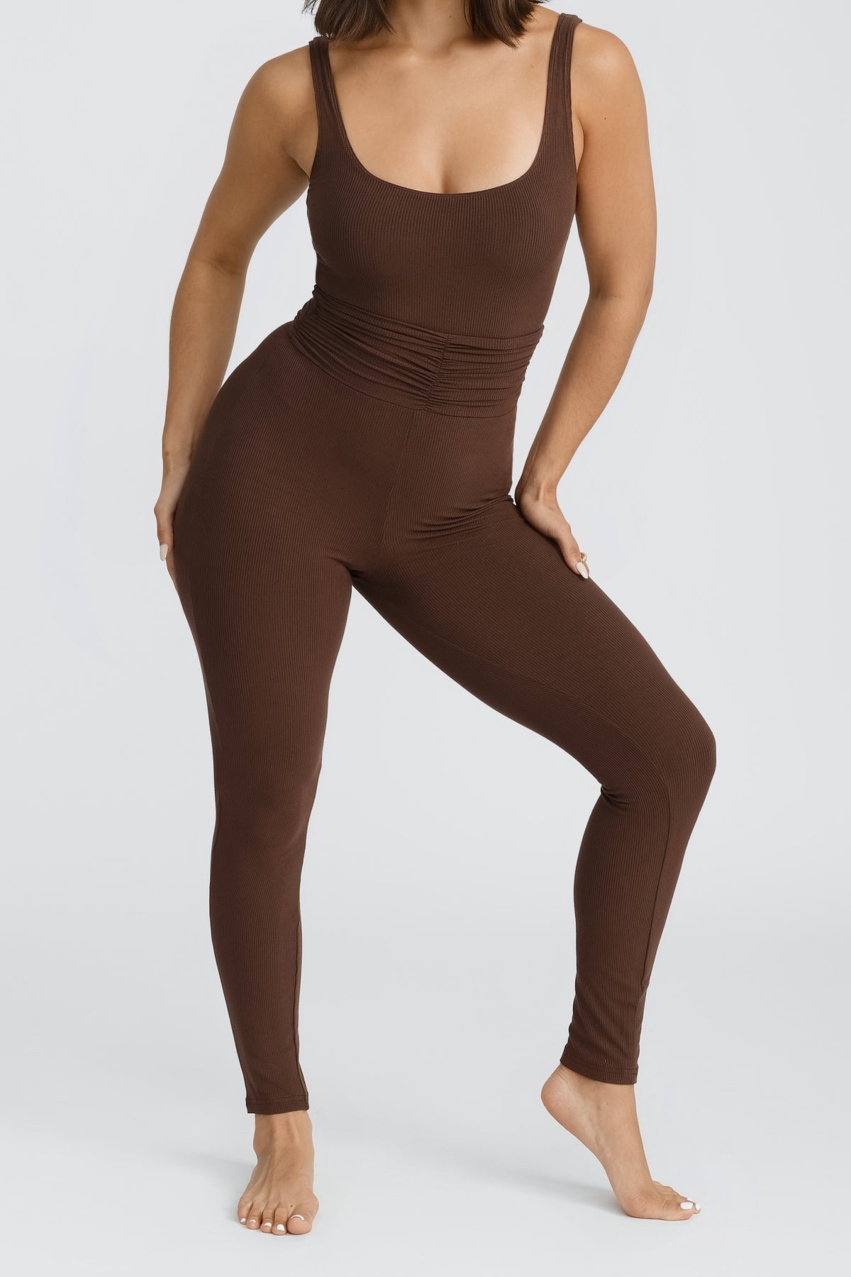 Naida Ruched Romper for Women - Stretchy Jumpsuit in Chocolate Brown | Casual Outfit for Summer, Beach, and Date Night