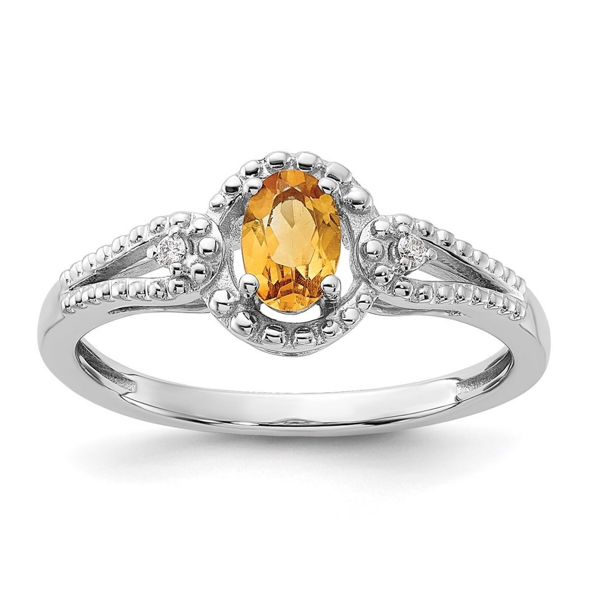 925 Sterling Silver Polished Citrine & Diamond Ring for Women | Elegant Dainty Jewelry for Engagement, Anniversary & Special Occasions | JewelryWeb