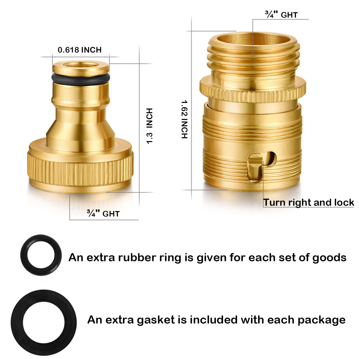 Premium 3/4 Inch Solid Brass Garden Hose Quick Connect Set - Leak-Proof GHT External Thread Male & Female Adapters (4 Pack) for Easy Watering, Sprinklers & Outdoor Cleaning