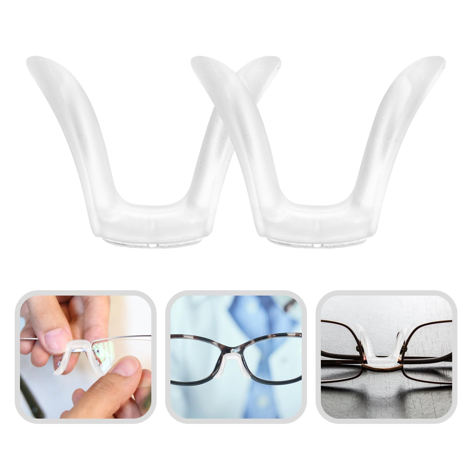Mobestech 3-Pack Silicone U-Shaped Glasses Nose Pads - Non-Slip Nose Bridge Straps with Air Chamber for Comfortable Eyewear - Perfect for Reading, Computer Use, and Daily Wear