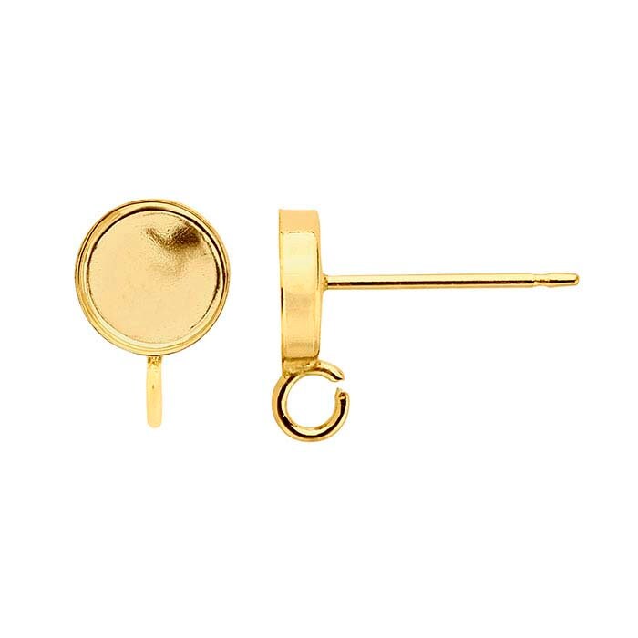 14K/20K Yellow Gold Filled Round Cabochon Post Earrings (6mm-10mm) with Open Ring Setting - Stud Earring Mountings for Gemstones - Perfect for DIY Jewelry Making & Gift Giving
