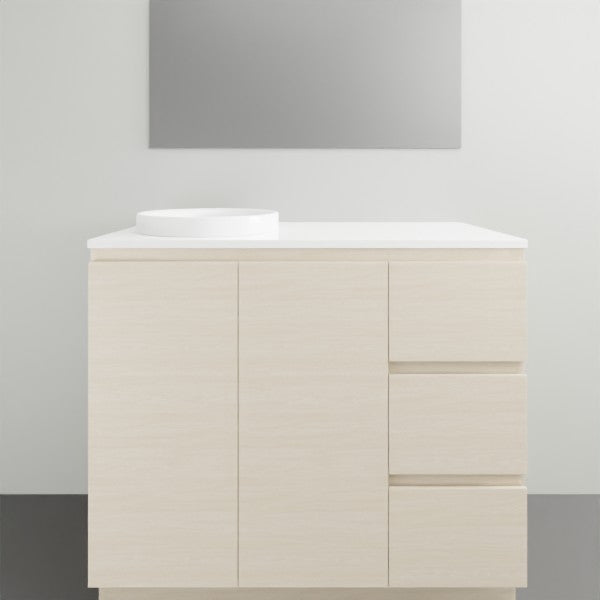 ADP Glacier Lite Door and Drawer Trio Vanity with Solid Surface Top - Modern Bathroom Vanity Set with Storage for Small Spaces, Perfect for Apartments and Powder Rooms
