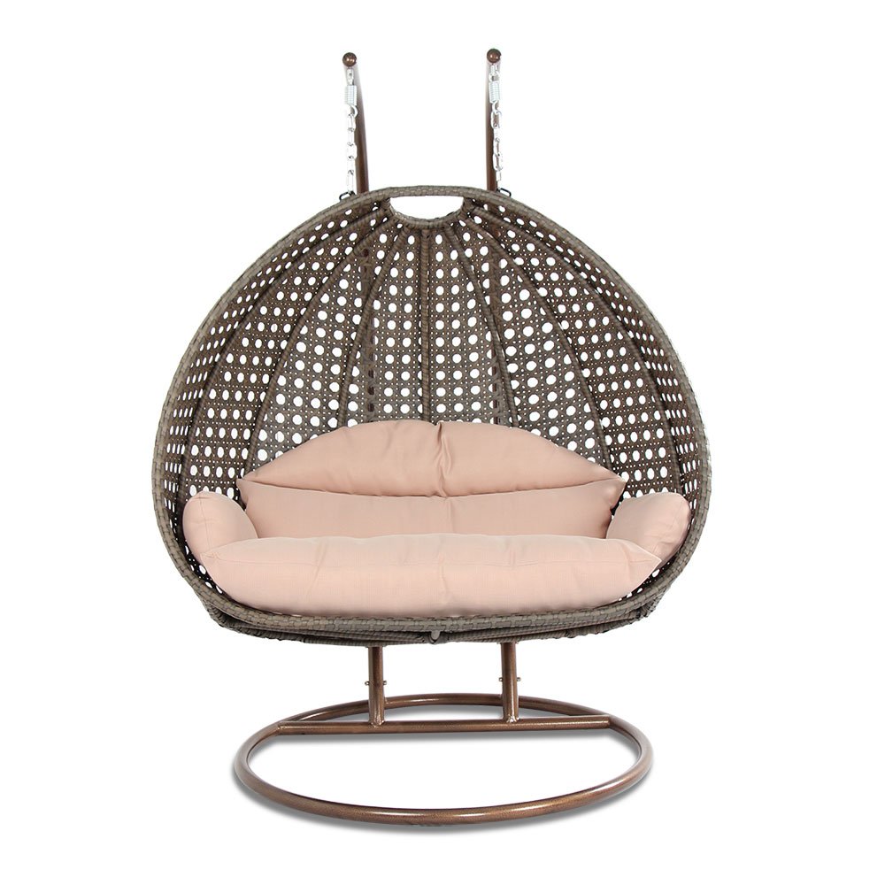 Premium PE Rattan Hanging Swing Chair with Stand - Outdoor Patio Hammock Loveseat with Cushions, Weather-Resistant Wicker Chaise Lounge for Garden, Backyard, Porch & Indoor Decor (Latte) | Perfect for Relaxing, Reading & Sunbathing