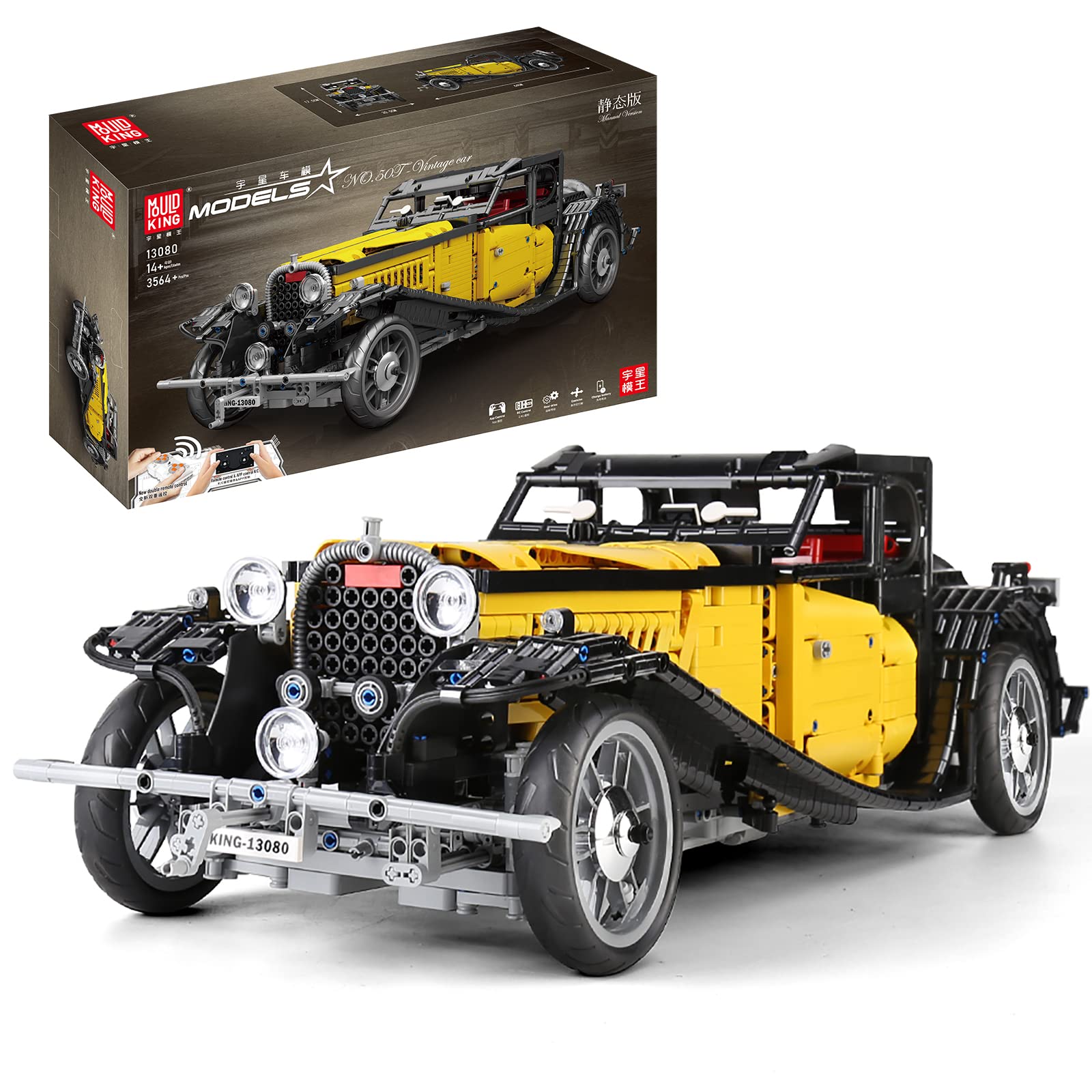Mould King 13080 Vintage Car T50 Building Kit - 3564+Pcs MOC Model Car Set for Adults & Teens, STEM Educational Construction Toy, Collectible Snap-Together Classic Vehicle for Boys Gifts | DIY Project, Home Decoration, Display Showpiece