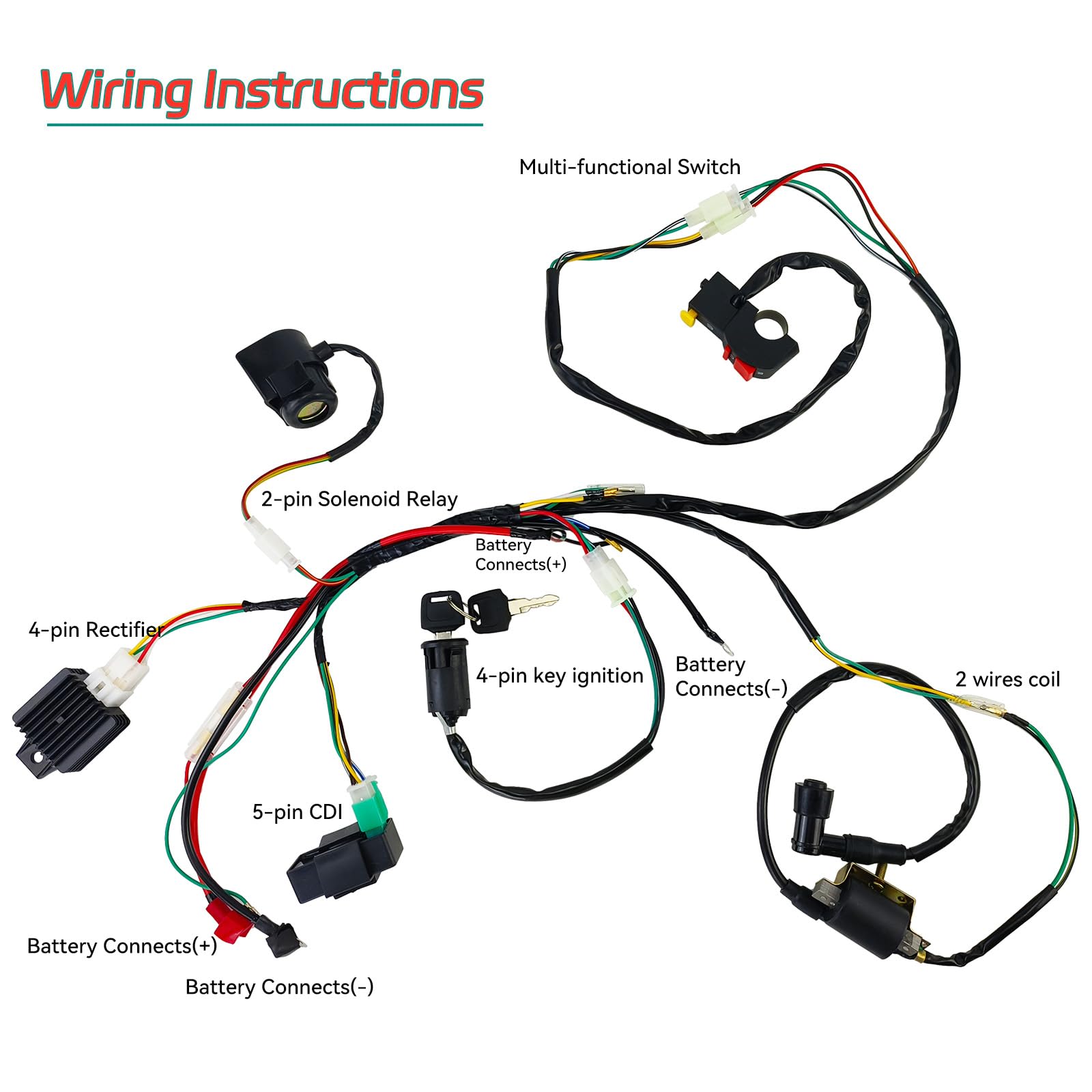 High-Performance Electric Wiring Harness Kit with CDI Ignition Coil for 4-Stroke ATVs (50cc, 110cc, 125cc) - Perfect for Off-Road Adventures & ATV Maintenance